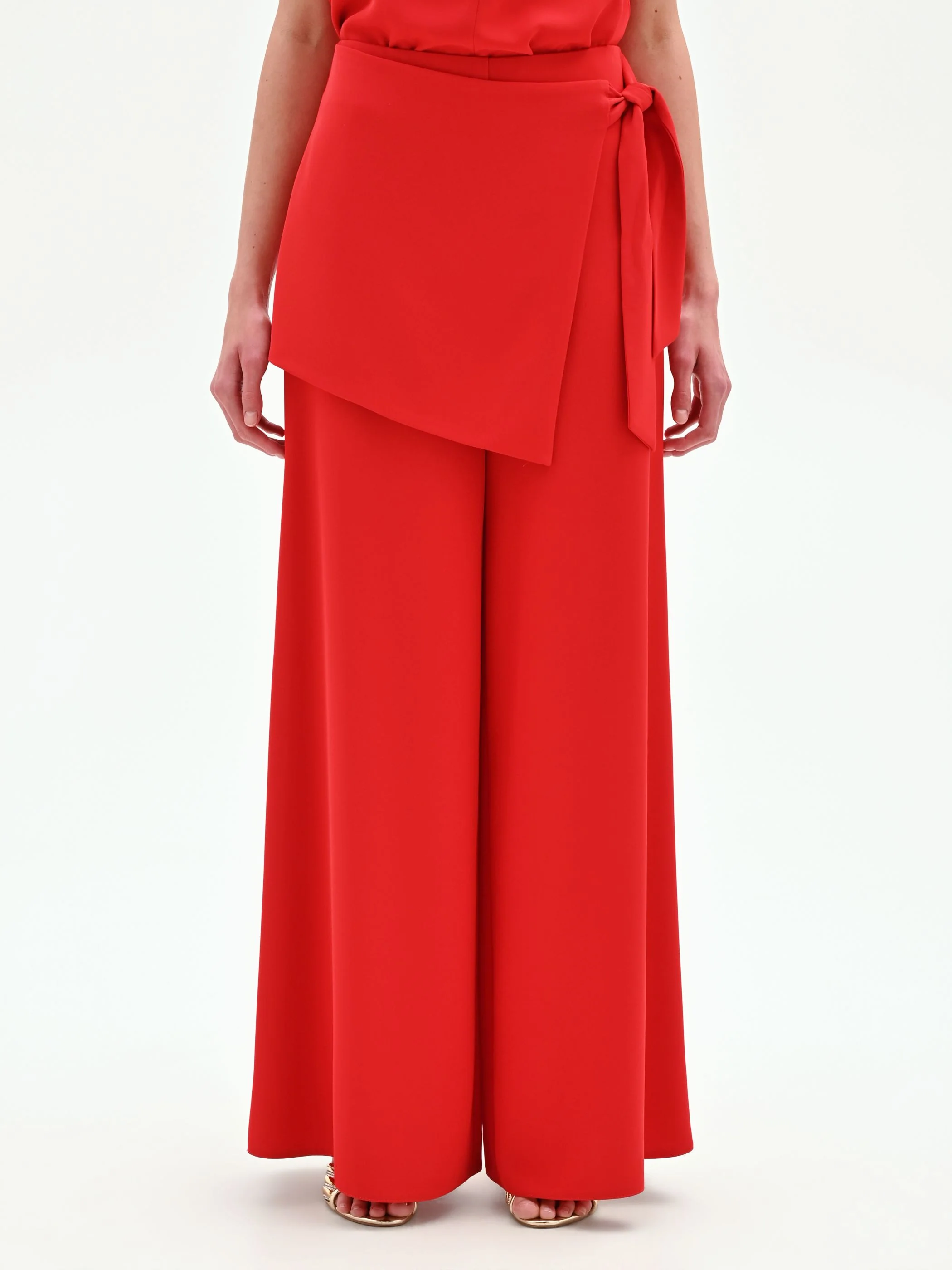 Pantalone rosso a palazzo con dettaglio a portafoglio - Image 5