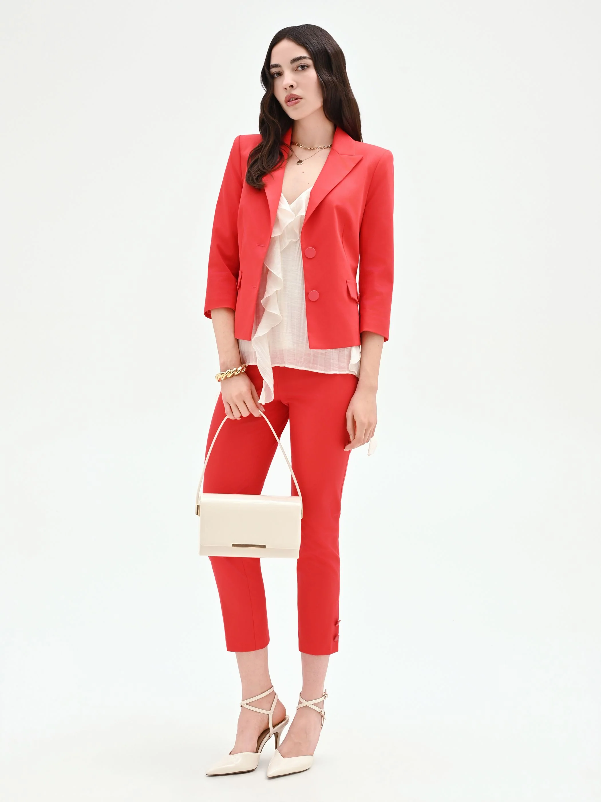 Pantalone rosso fragola con bottoni sul fondo - Image 6
