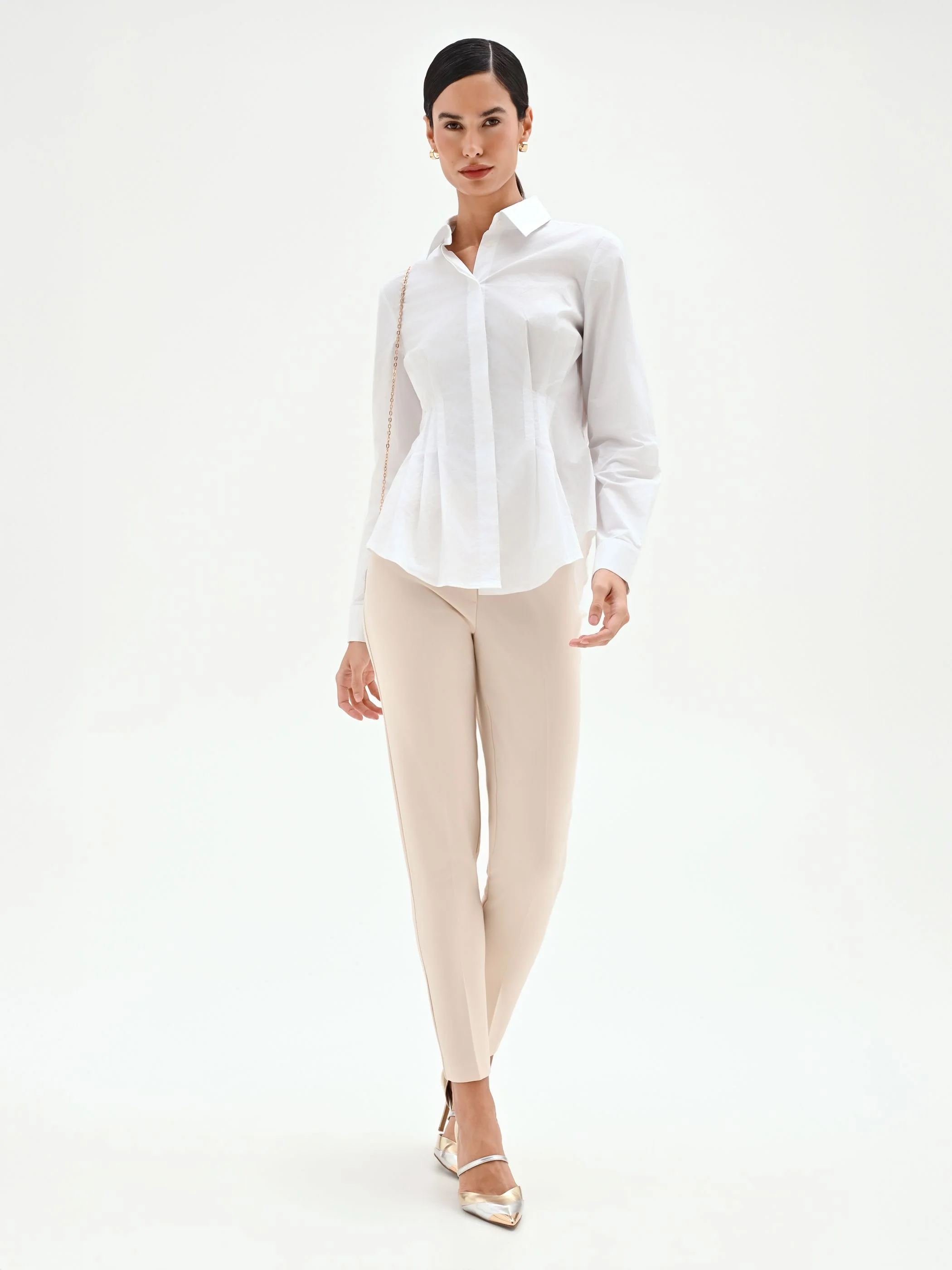 Pantalone skinny beige chiaro in tessuto tecnico - Image 6