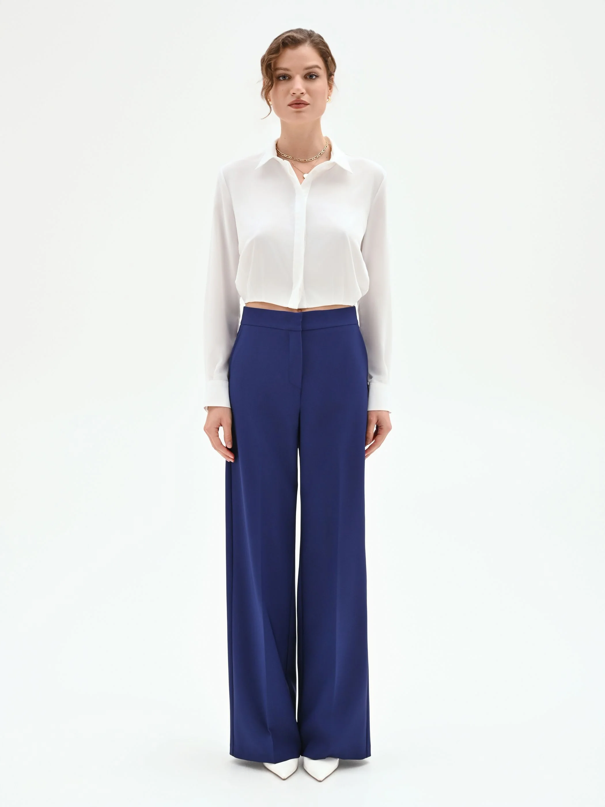 Pantalone Studio a palazzo in tessuto tecnico blu indaco