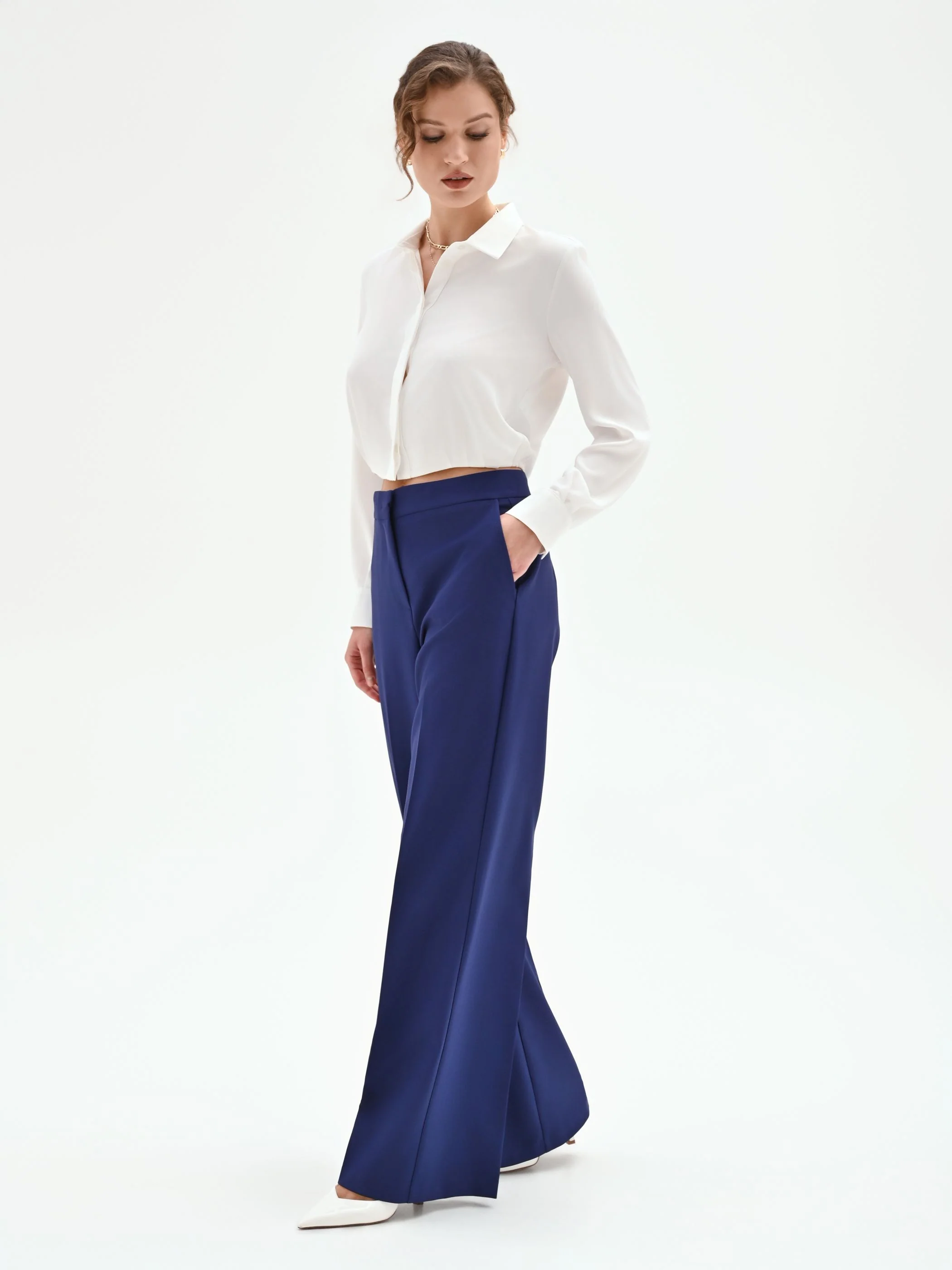 Pantalone Studio a palazzo in tessuto tecnico blu indaco - Image 5