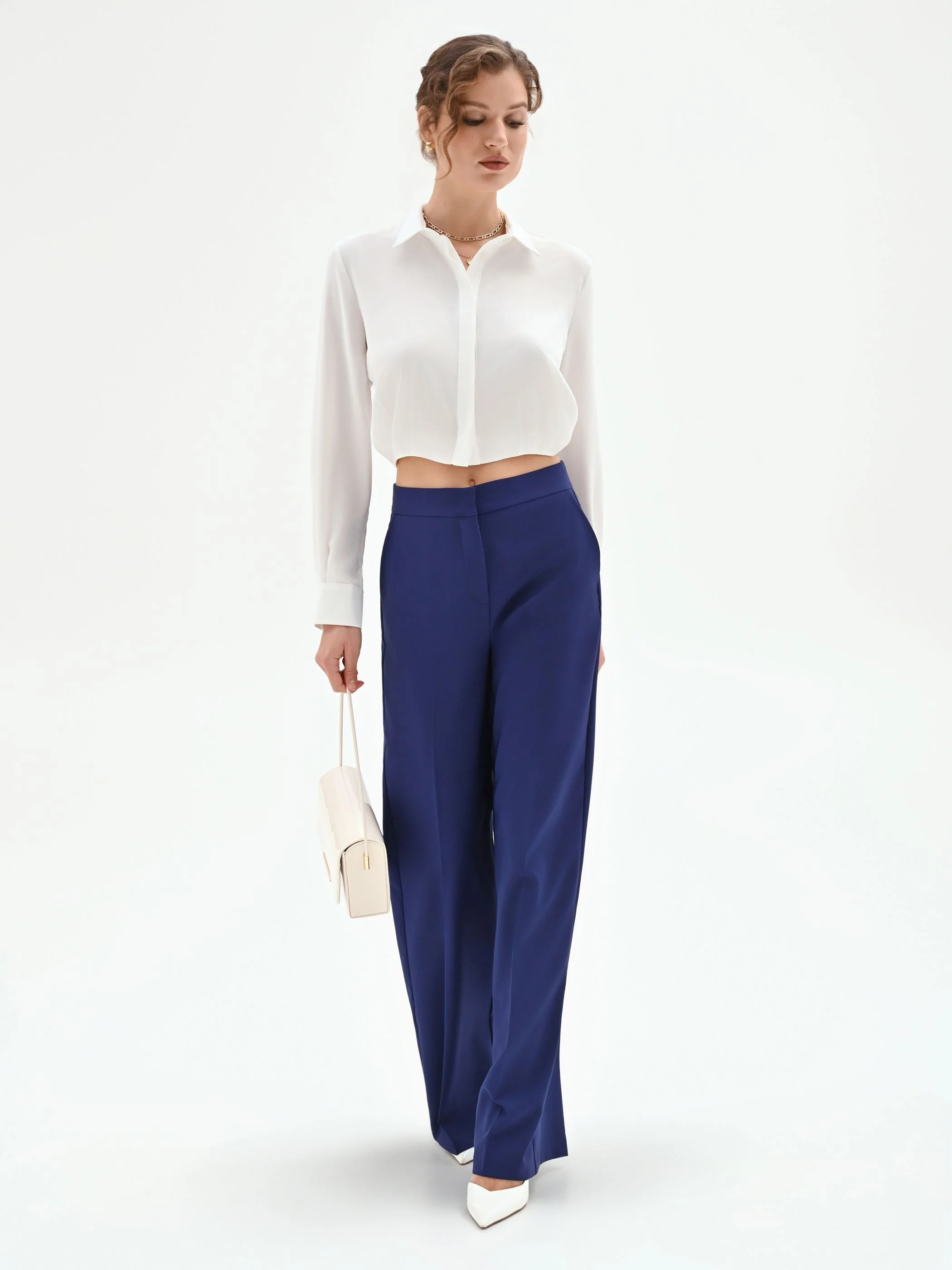 Pantalone Studio a palazzo in tessuto tecnico blu indaco - Image 7
