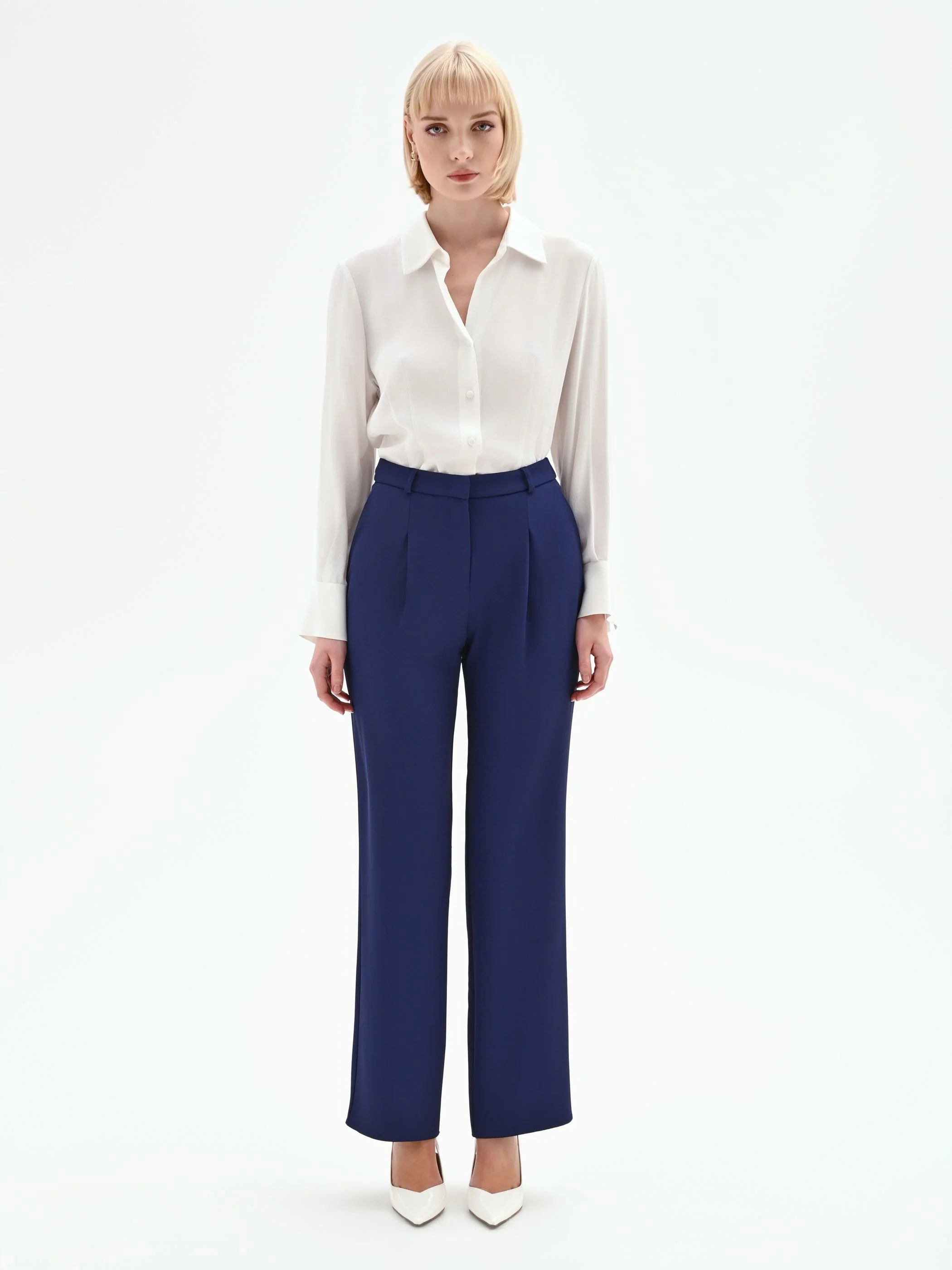 Pantalone Studio con pinces e vita alta in cadi blu indaco - Image 4