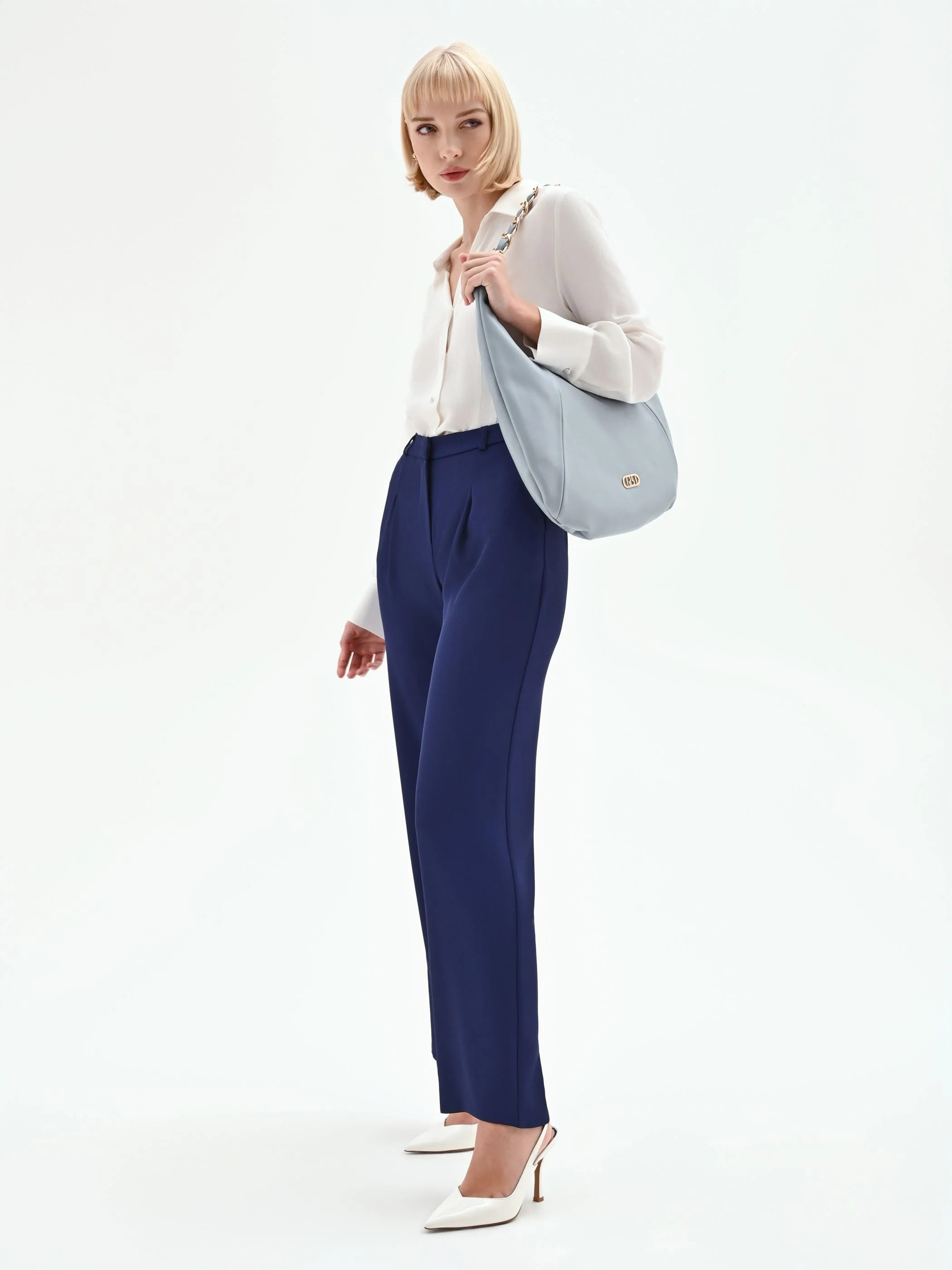 Pantalone Studio con pinces e vita alta in cadi blu indaco - Image 6