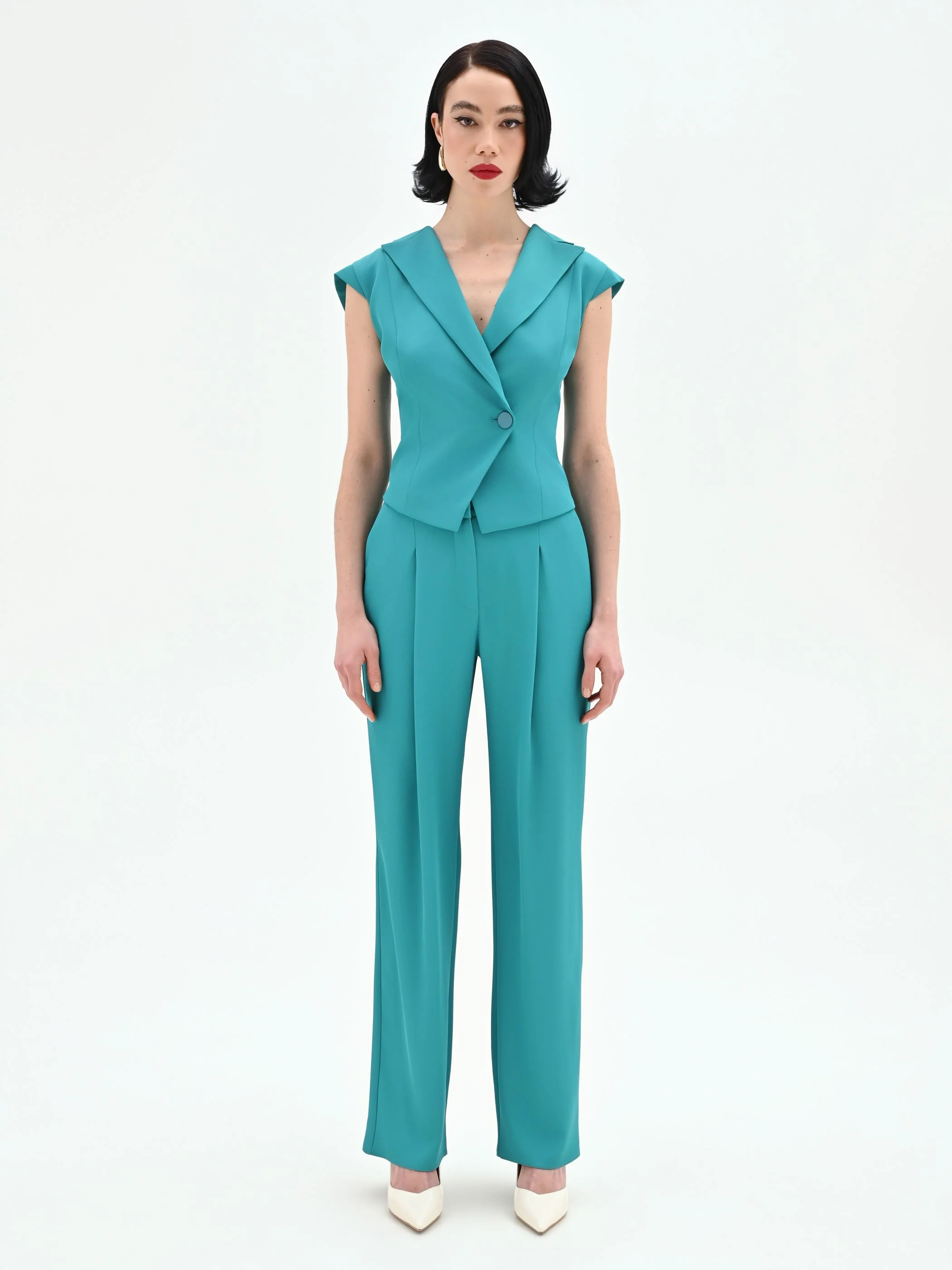 Pantalone Studio con pinces in cadi verde smeraldo - Image 2