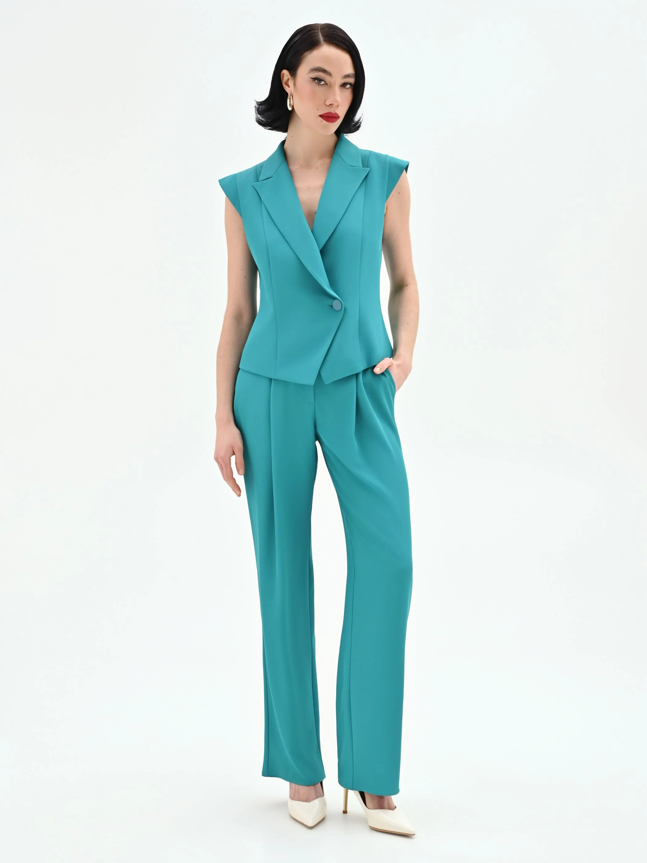 Pantalone Studio con pinces in cadi verde smeraldo - Image 4