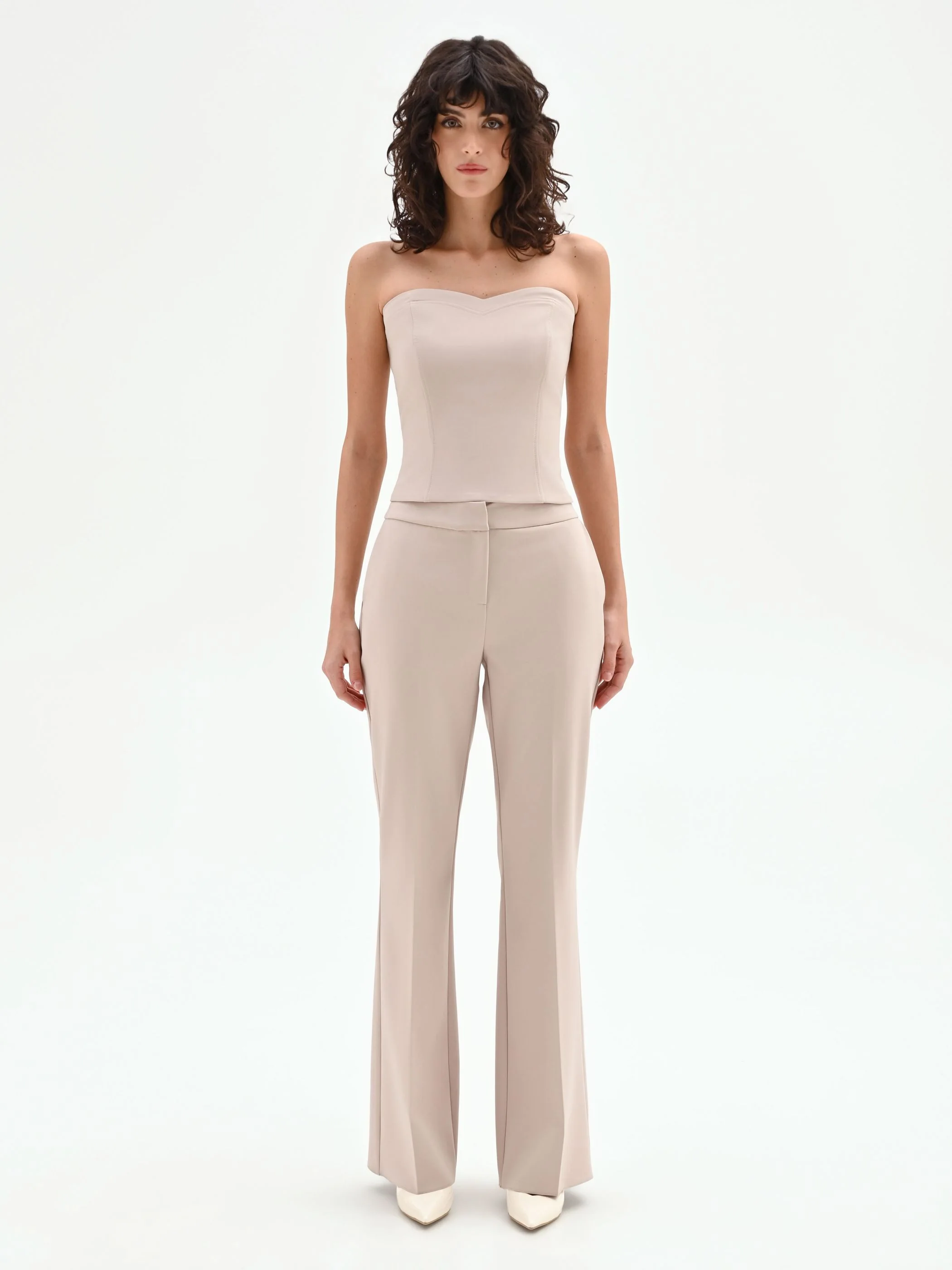 Pantalone studio tortora beige mid flared