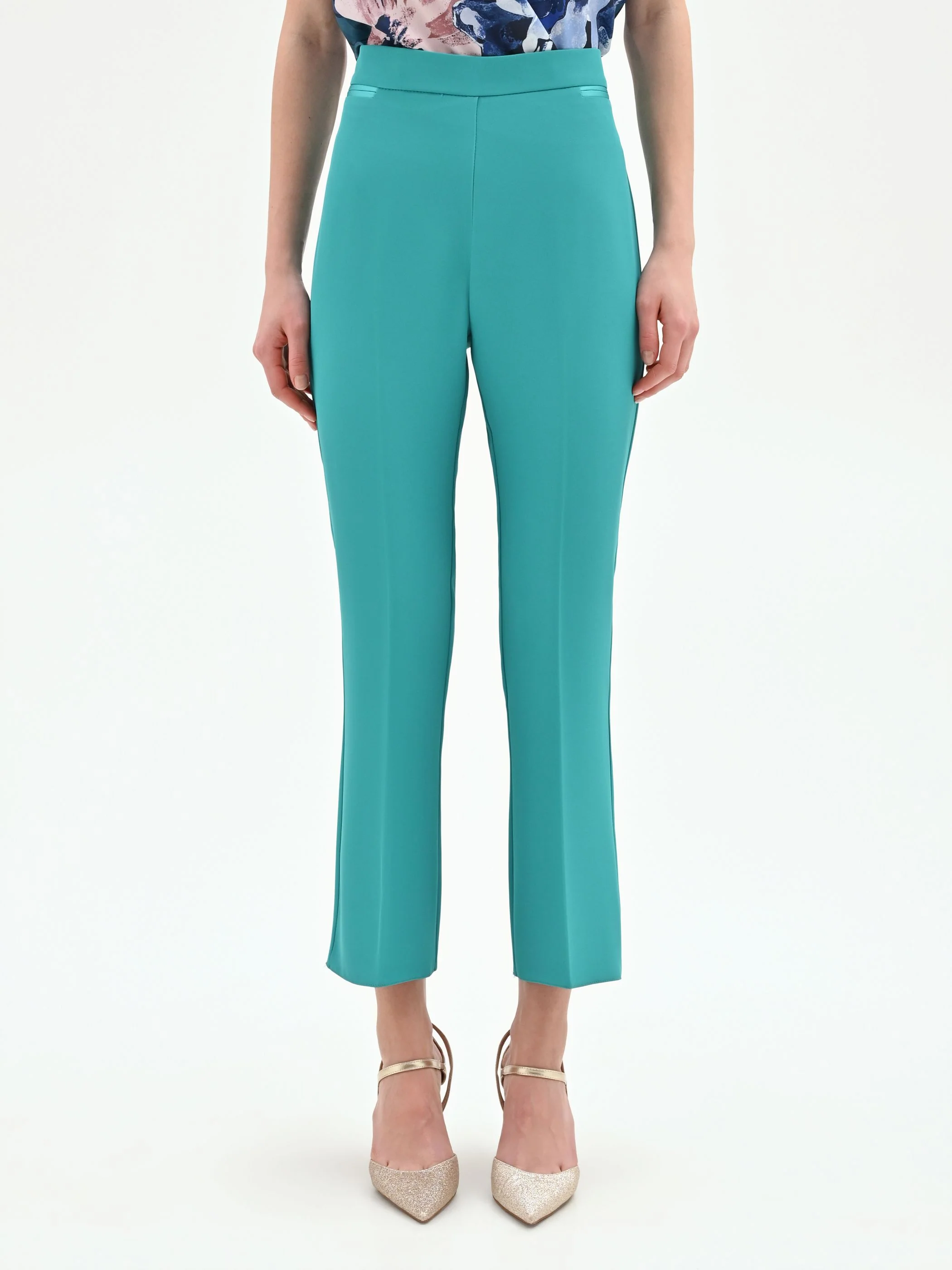 Pantalone turchese slim azzurro a vita alta - Image 2