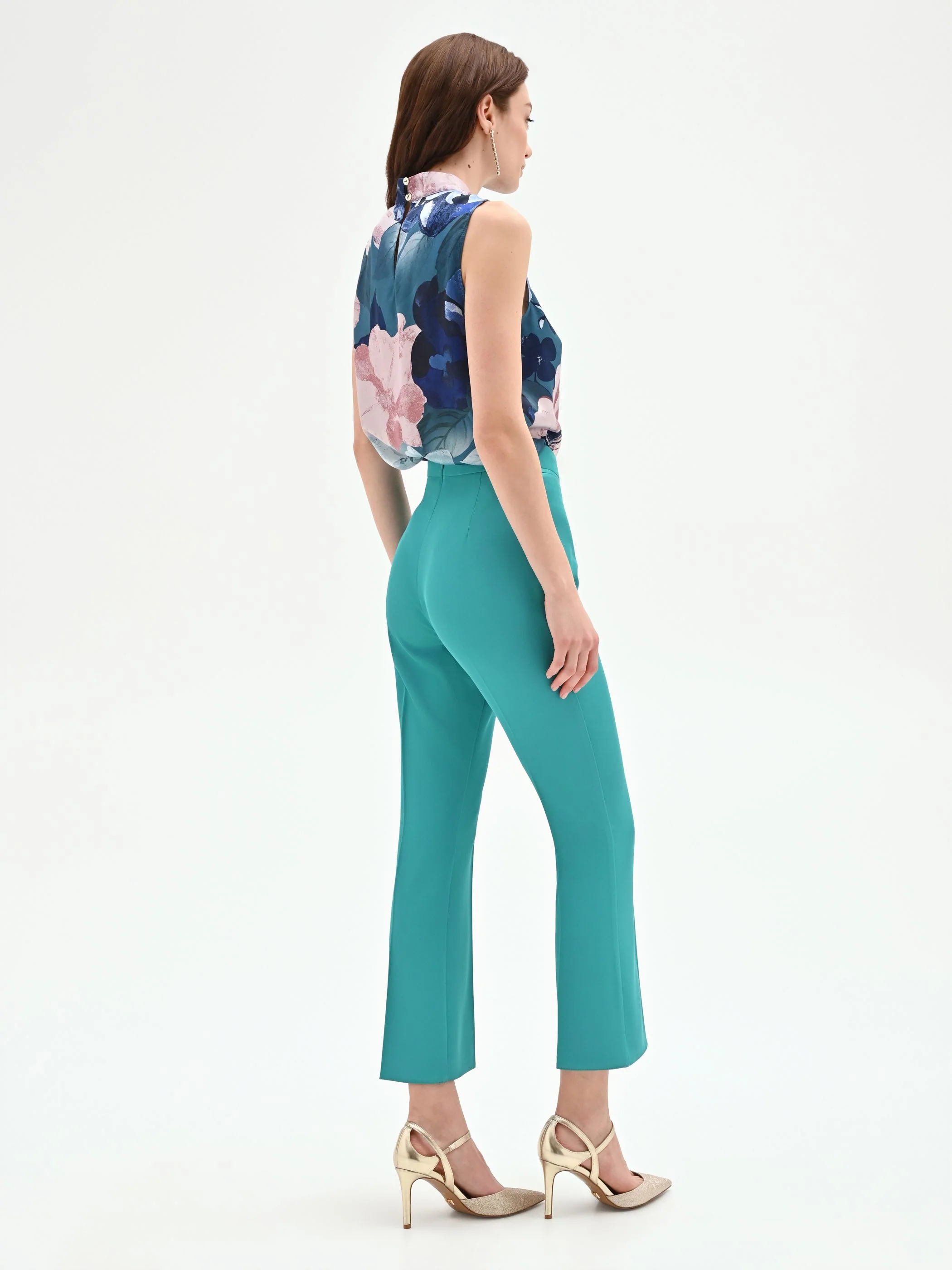 Pantalone turchese slim azzurro a vita alta - Image 3