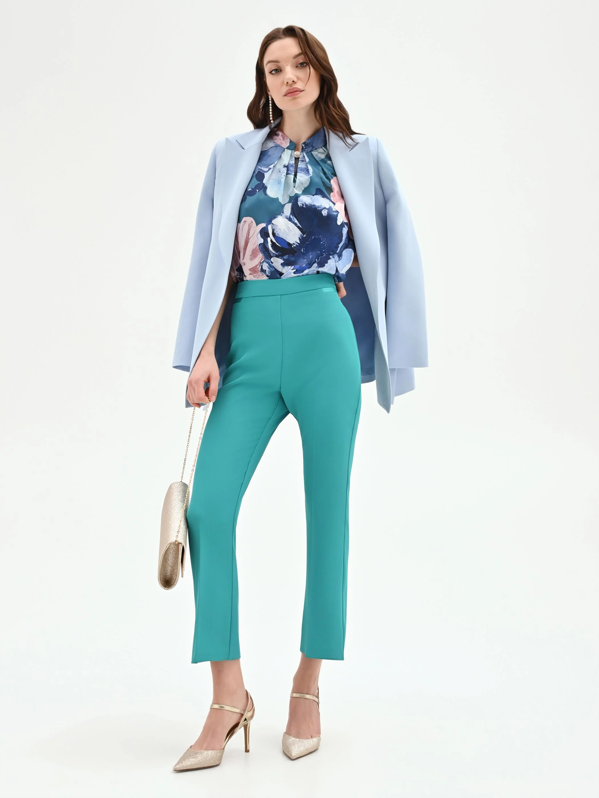 Pantalone turchese slim azzurro a vita alta - Image 6