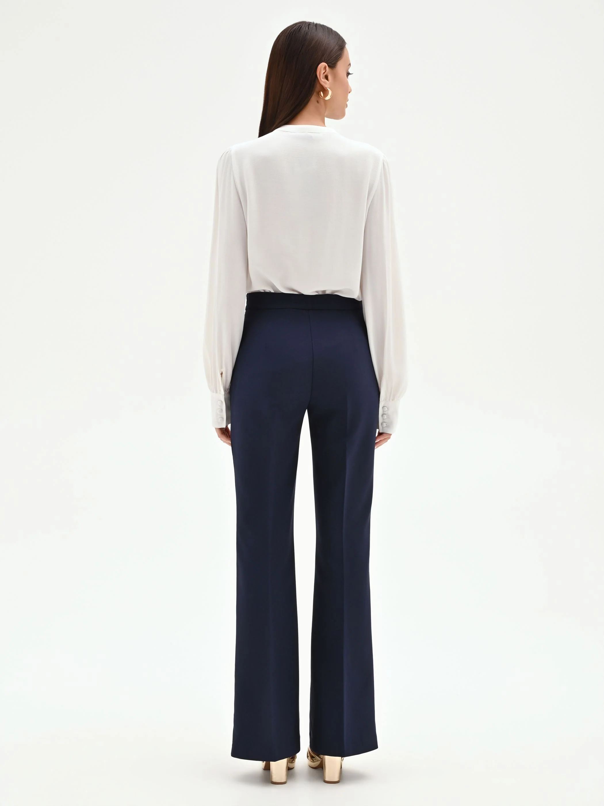 Pantaloni a zampa blu in tessuto tecnico - Image 5