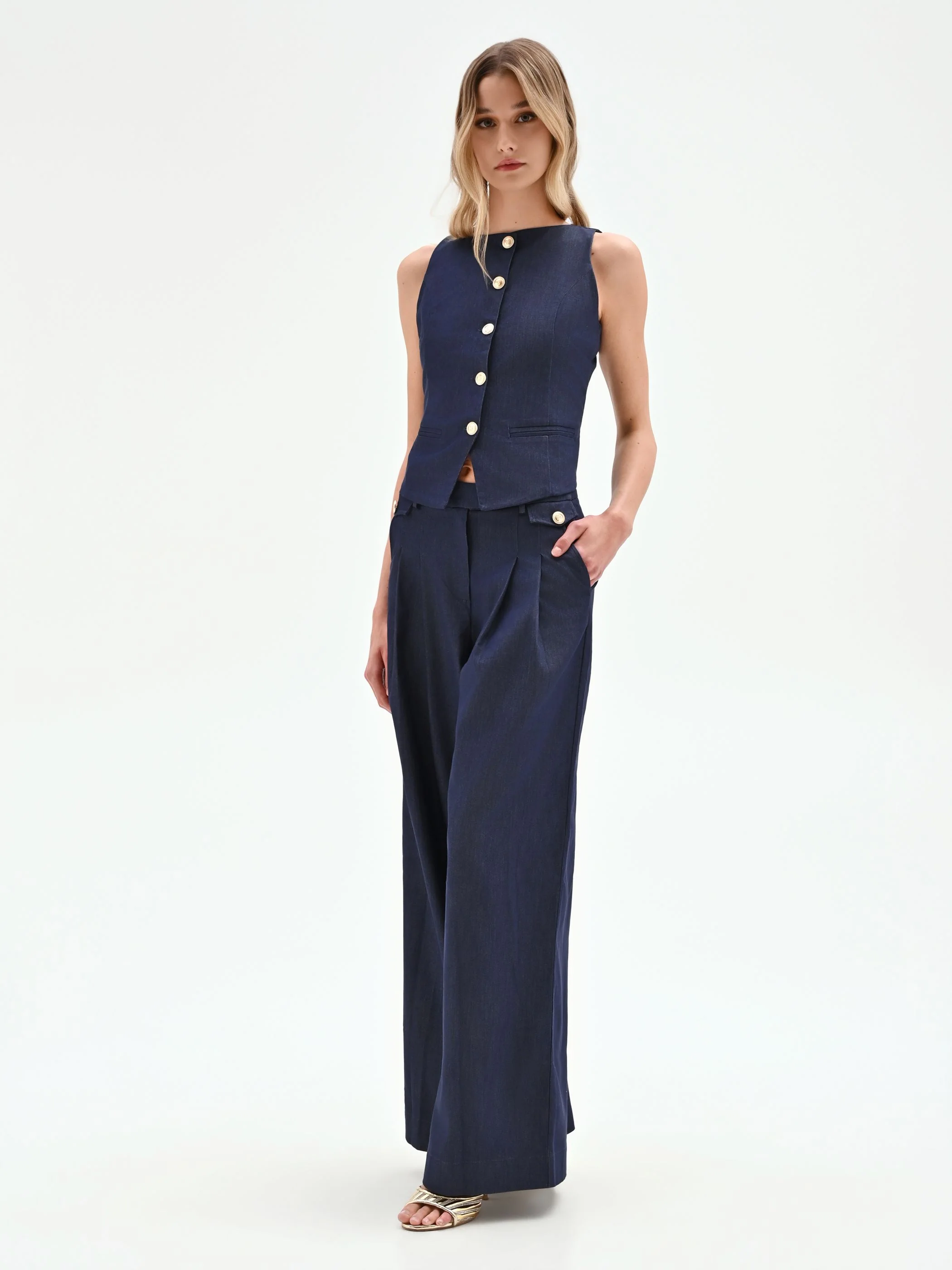 Pantaloni jeans palazzo blu - Image 4