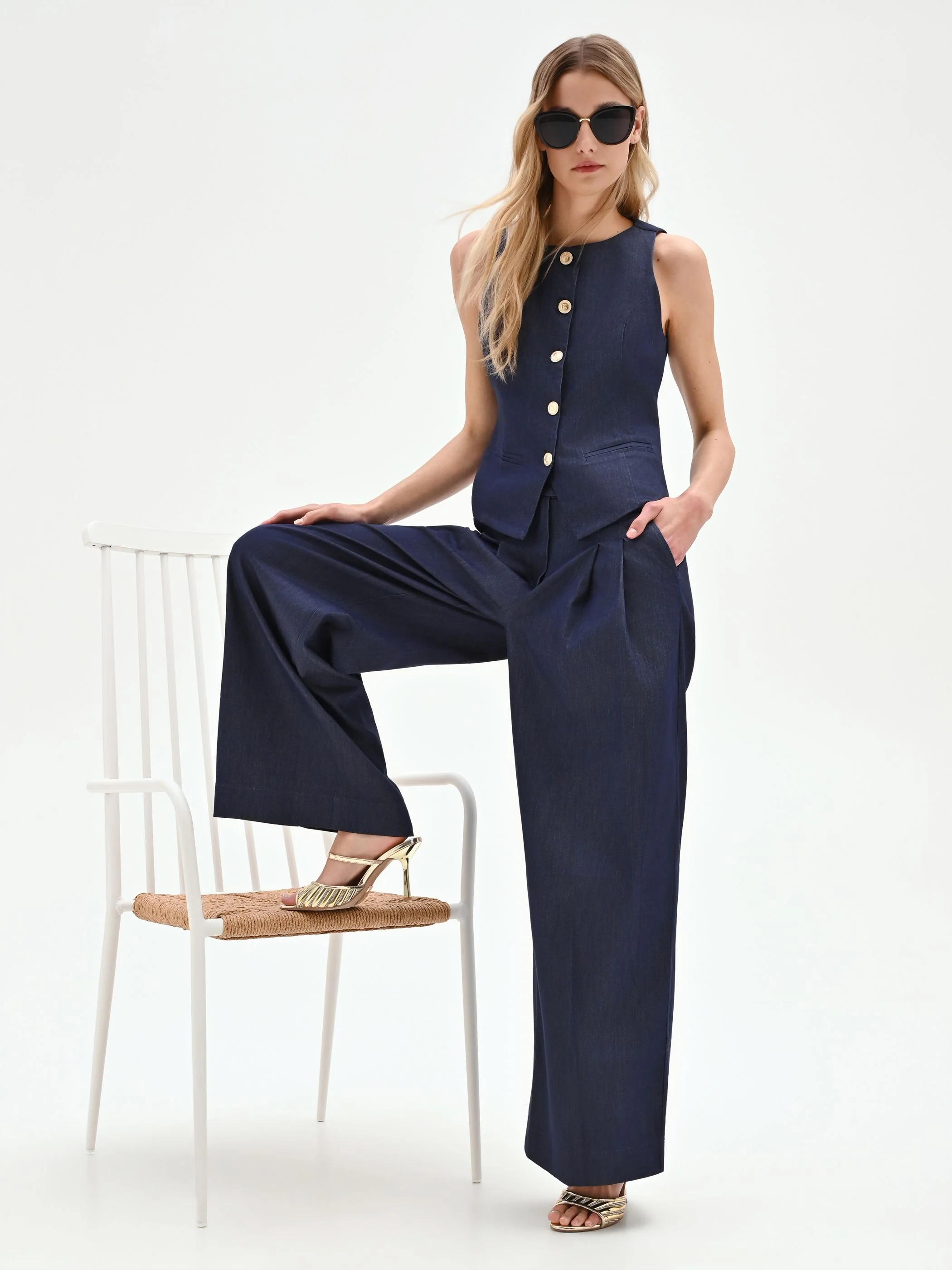 Pantaloni jeans palazzo blu - Image 6