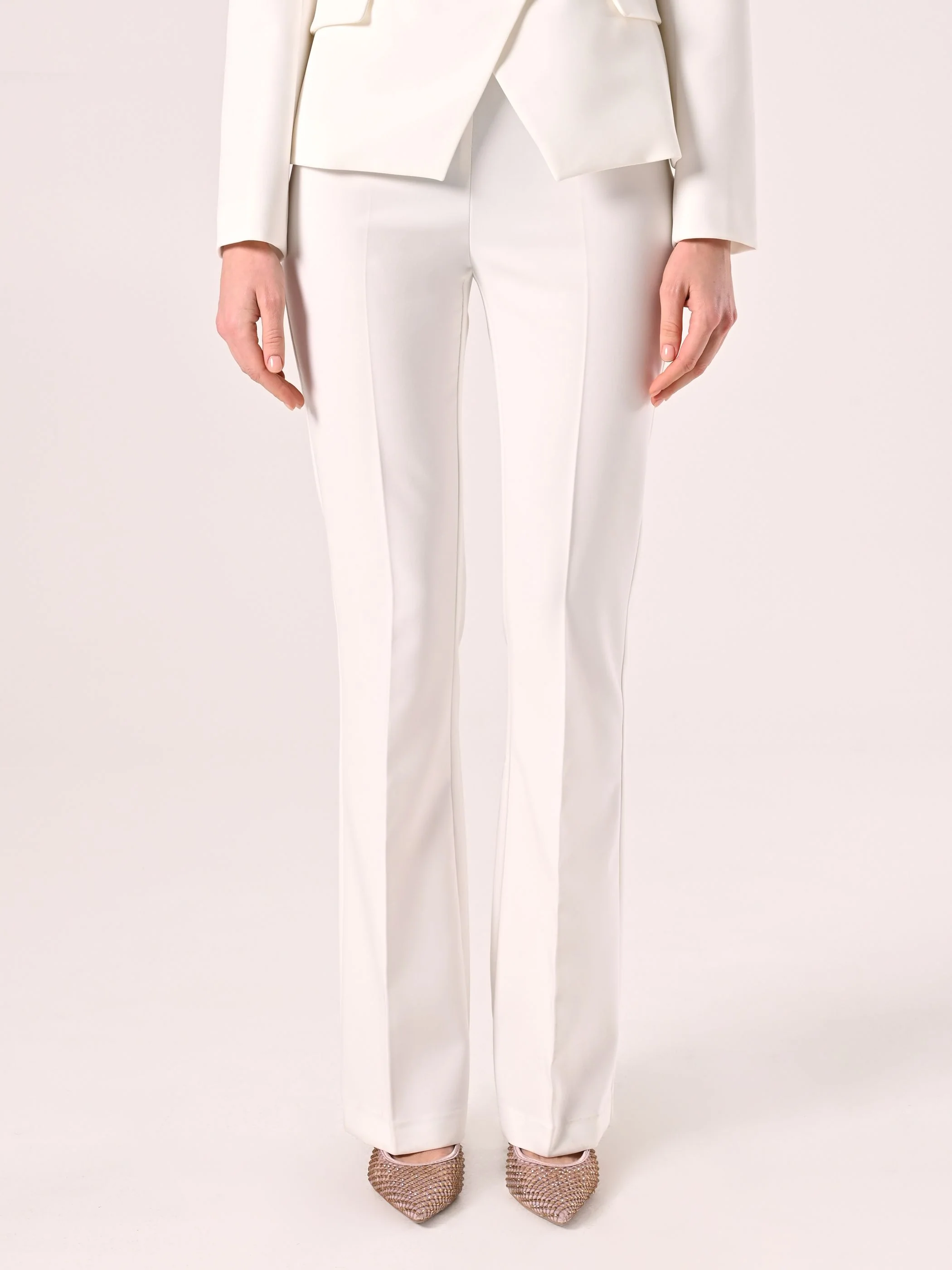 Pantaloni Mid Flared in Tessuto Tecnico Bianco