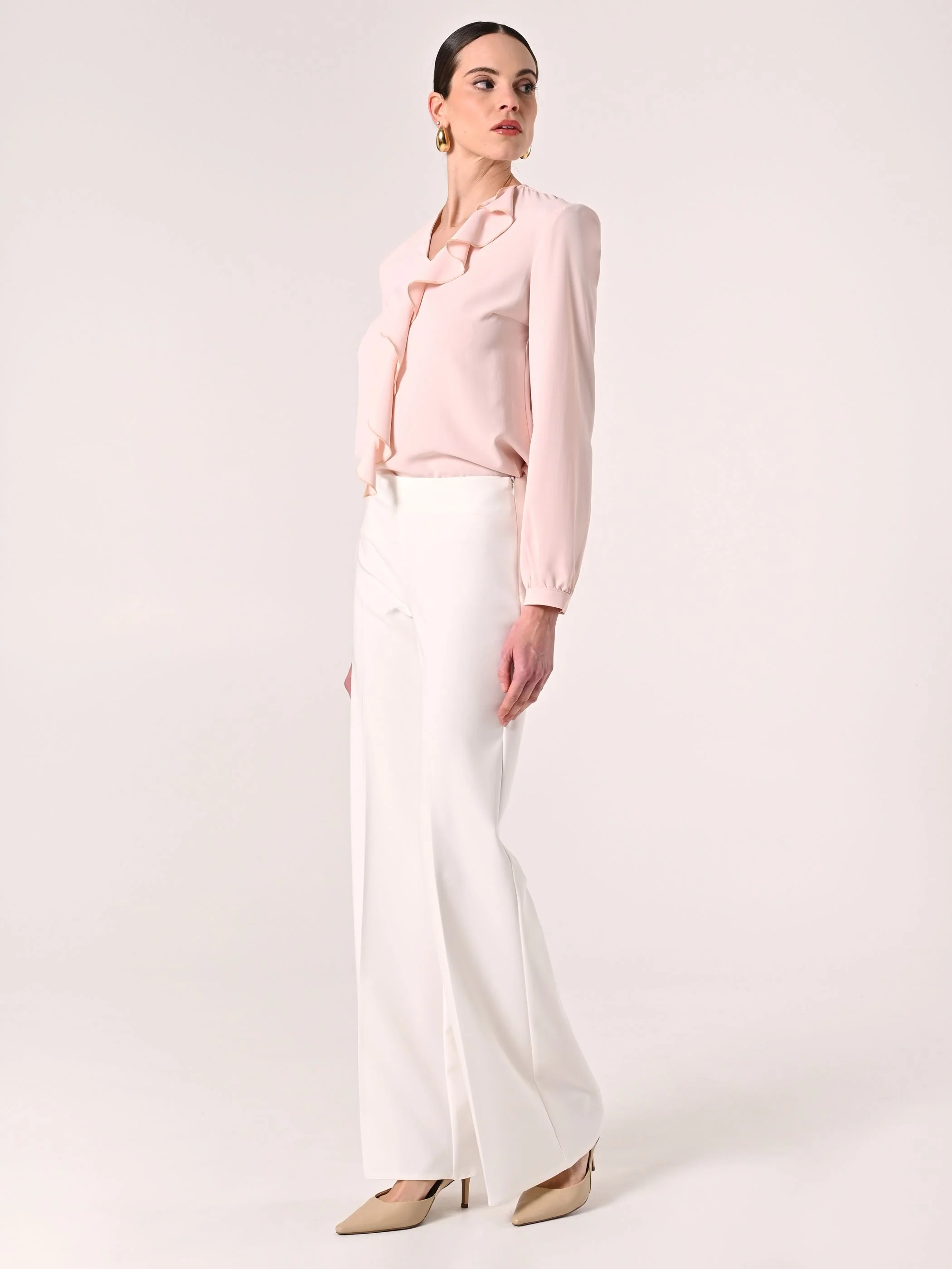 Pantaloni Palazzo in Tessuto Tecnico Bianco - Image 4