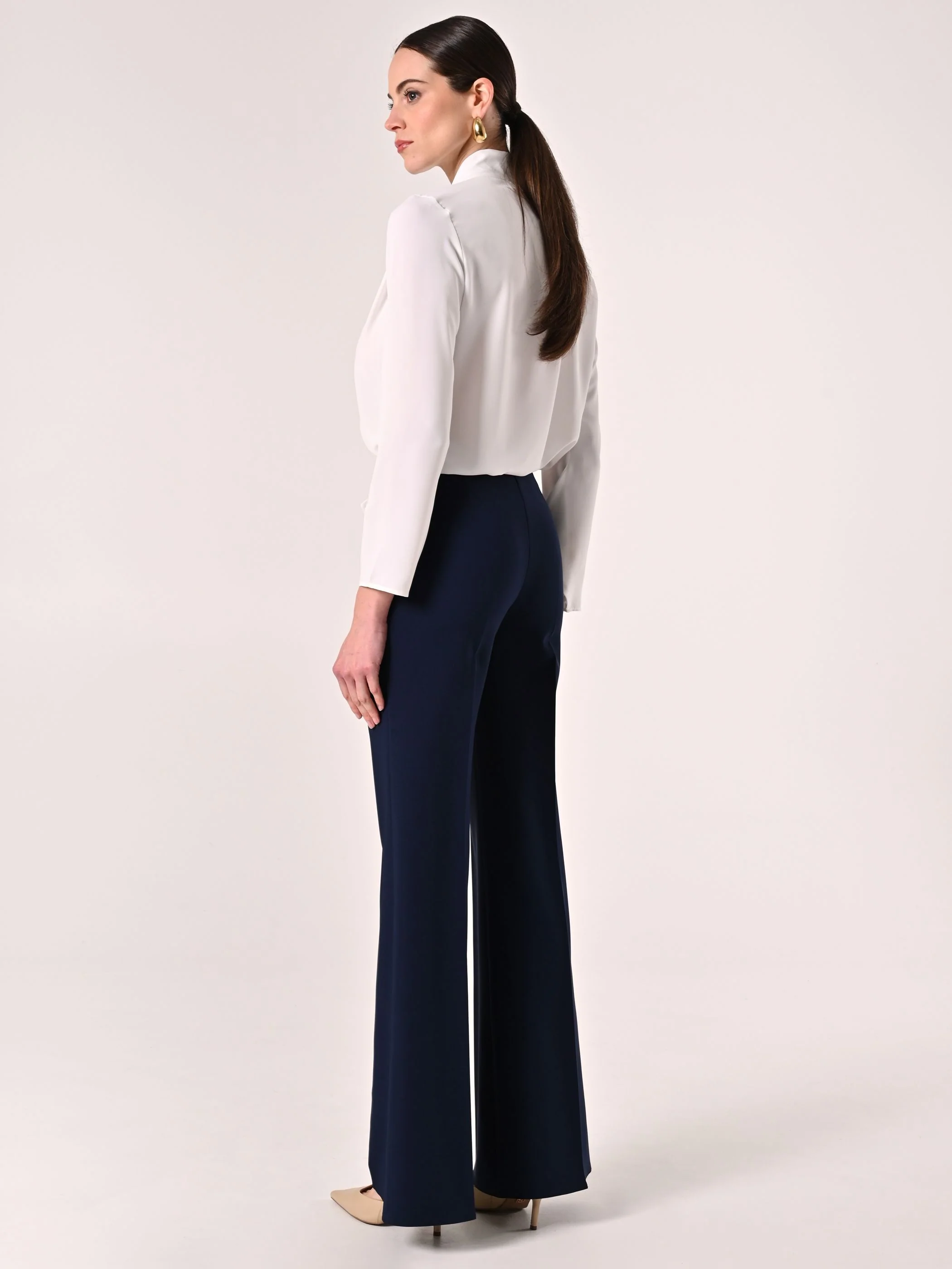 Pantaloni Palazzo in Tessuto Tecnico Blu - Image 3