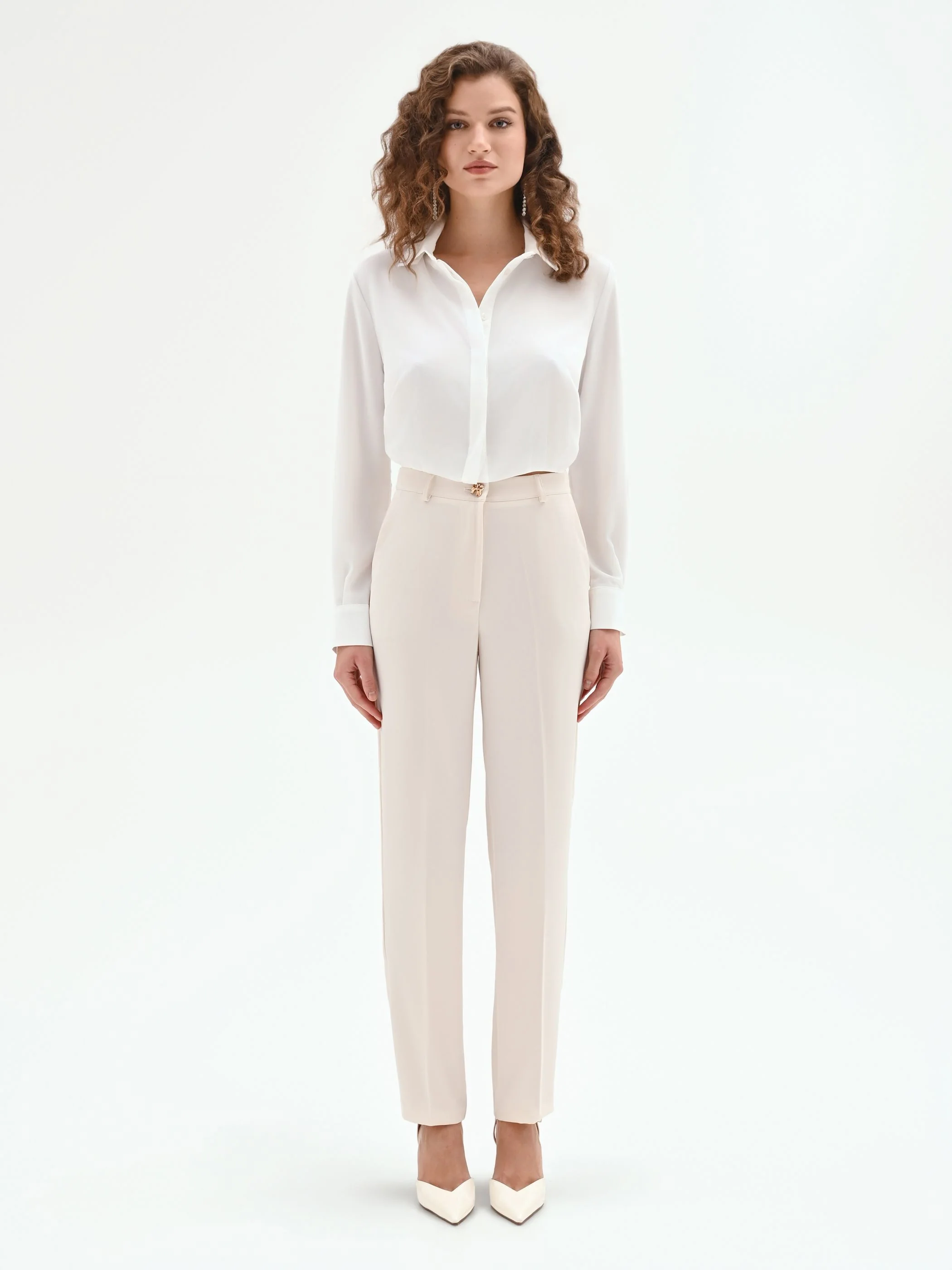 Pantaloni slim bianchi in tessuto fluido mano Crepe - Image 3