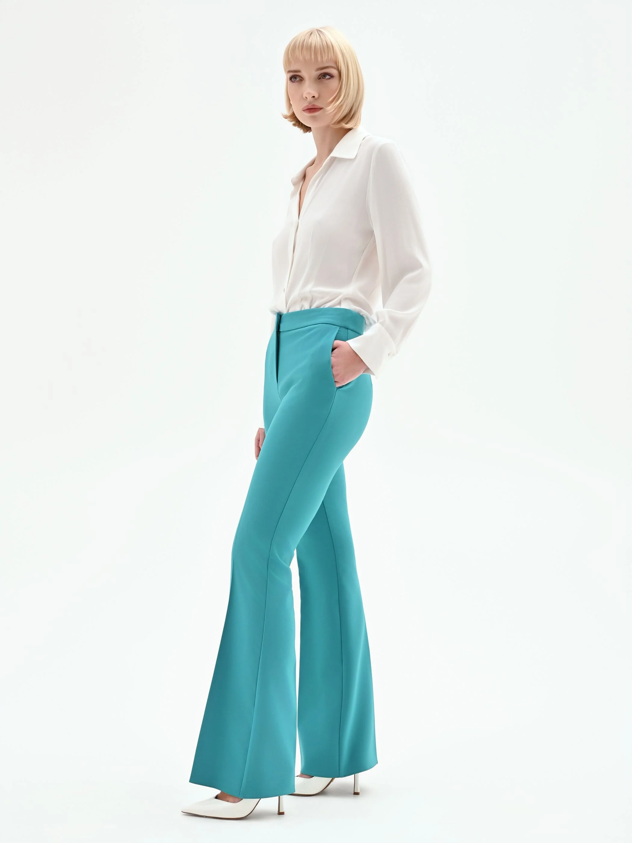 Pantaloni studio Flared Verde Smeraldo - Image 5