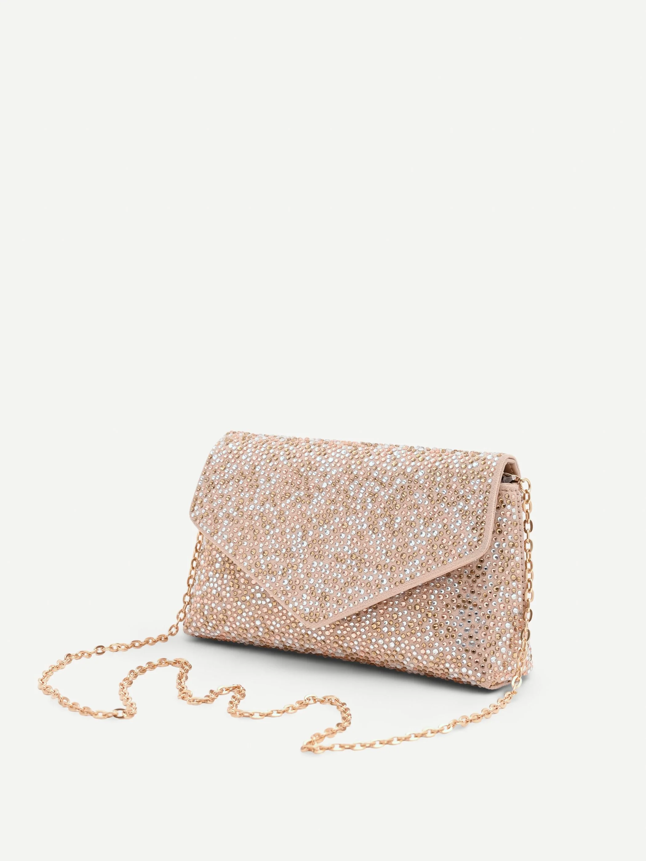 Pochette gioiello rosa cipria con strass all over - Image 2