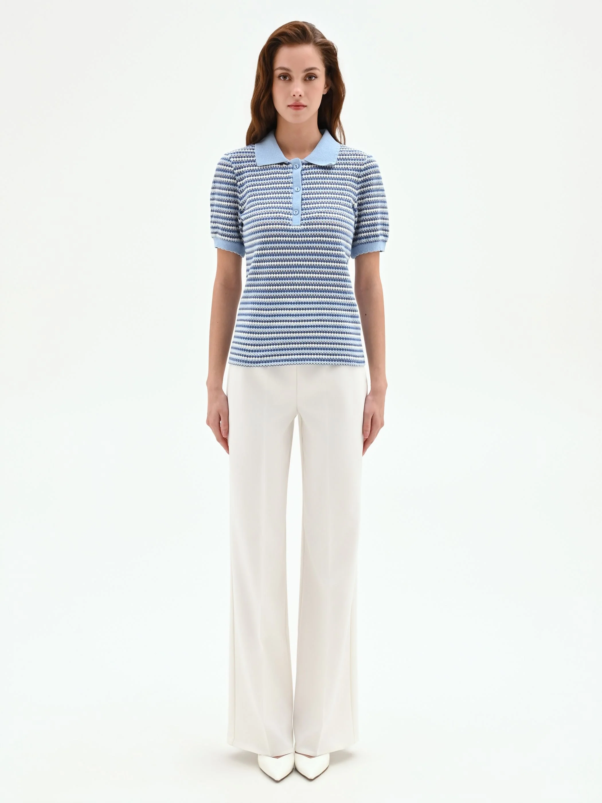 Polo in maglia azzurra a righe - Image 3
