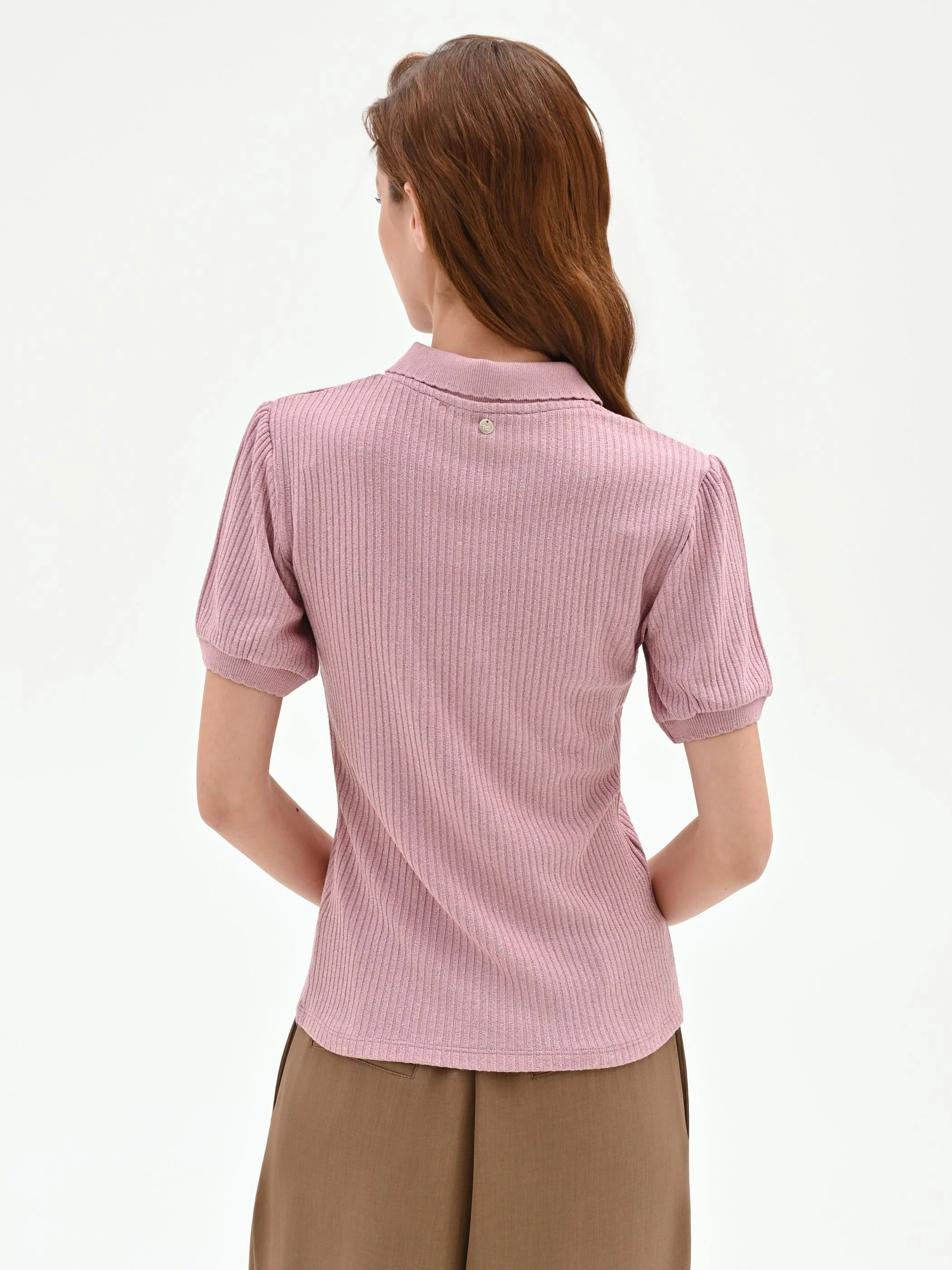 Polo in maglia rosa con lavorazione a costine - Image 5