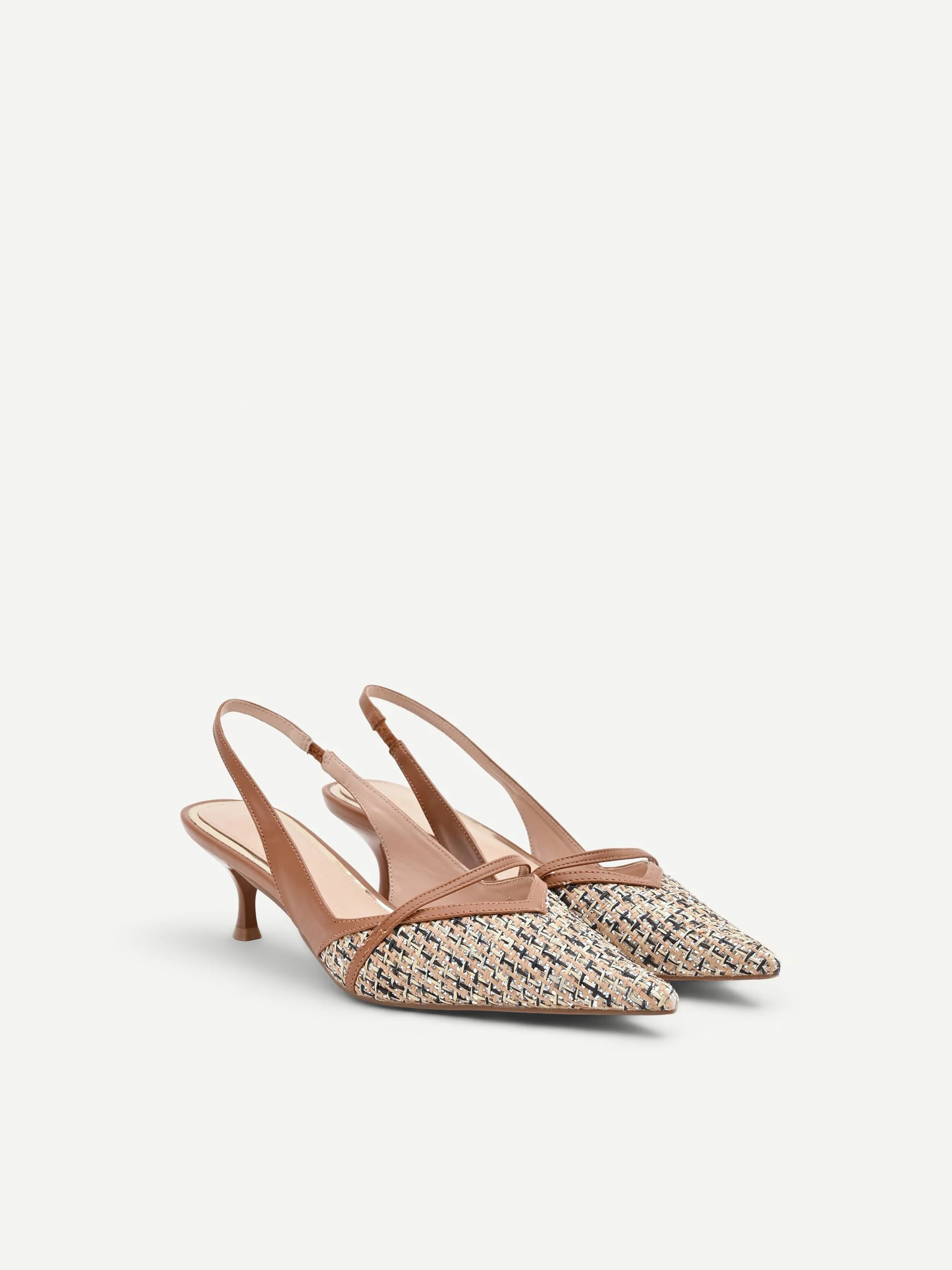Slingback marrone cuoio con intreccio e paillettes - Image 2