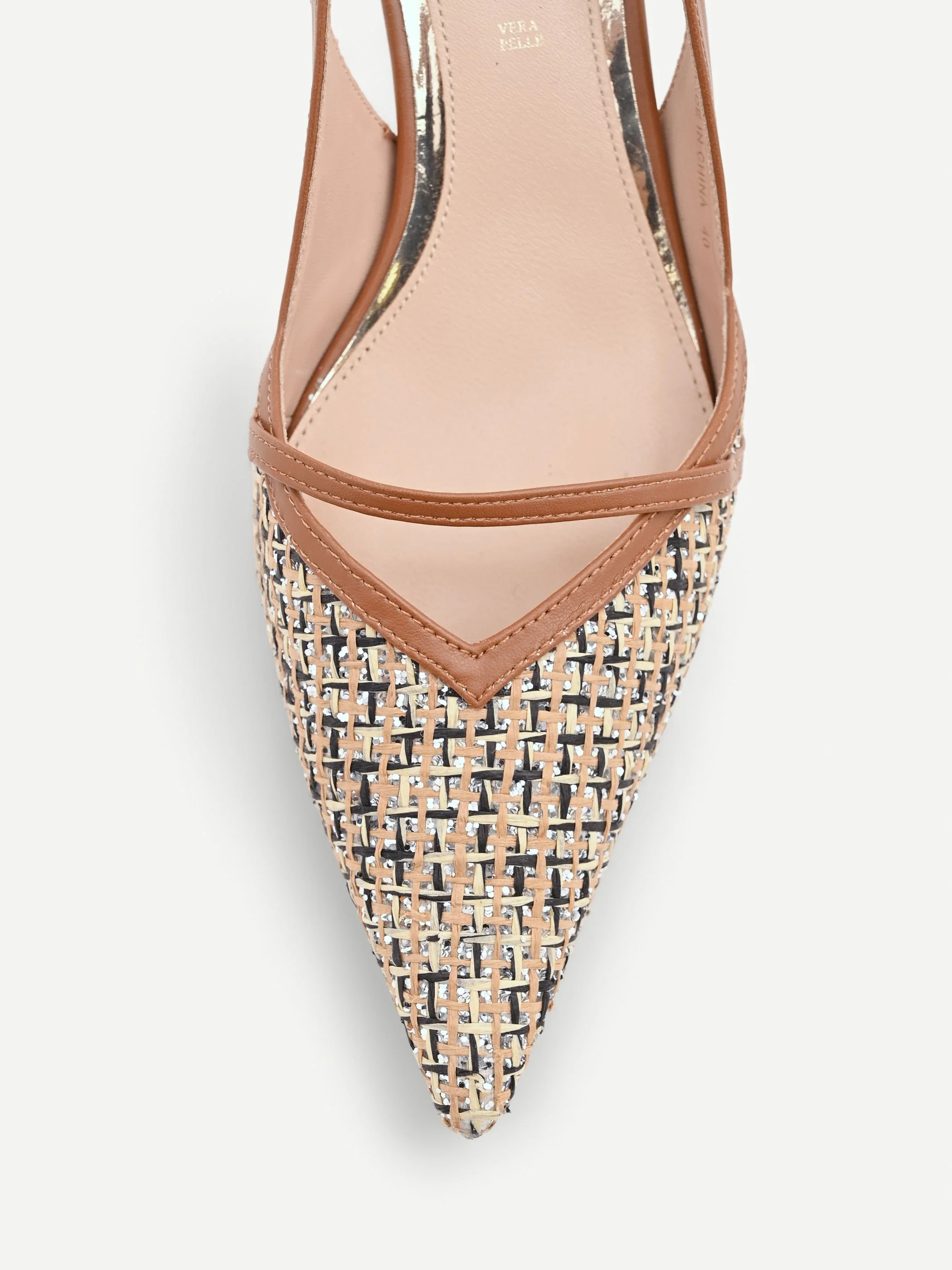 Slingback marrone cuoio con intreccio e paillettes - Image 4