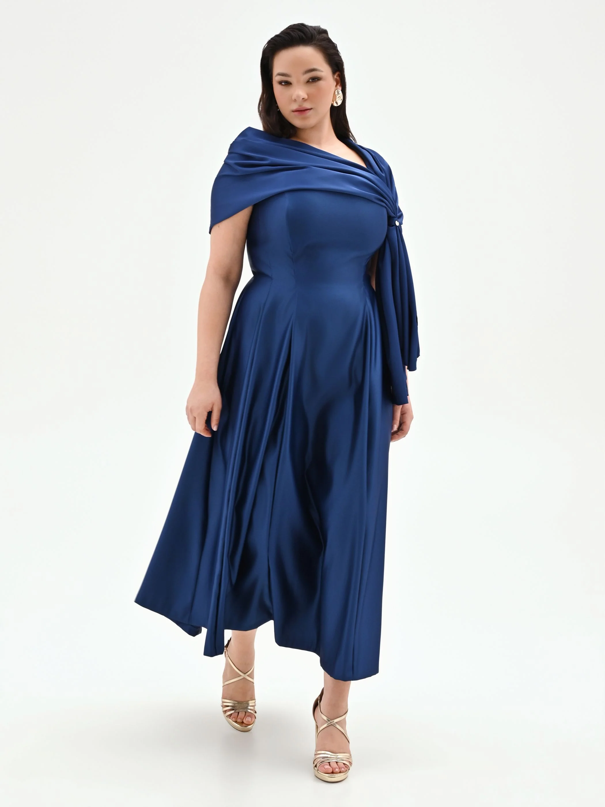 Stola Curvy blu brillante in raso con anello - Image 3