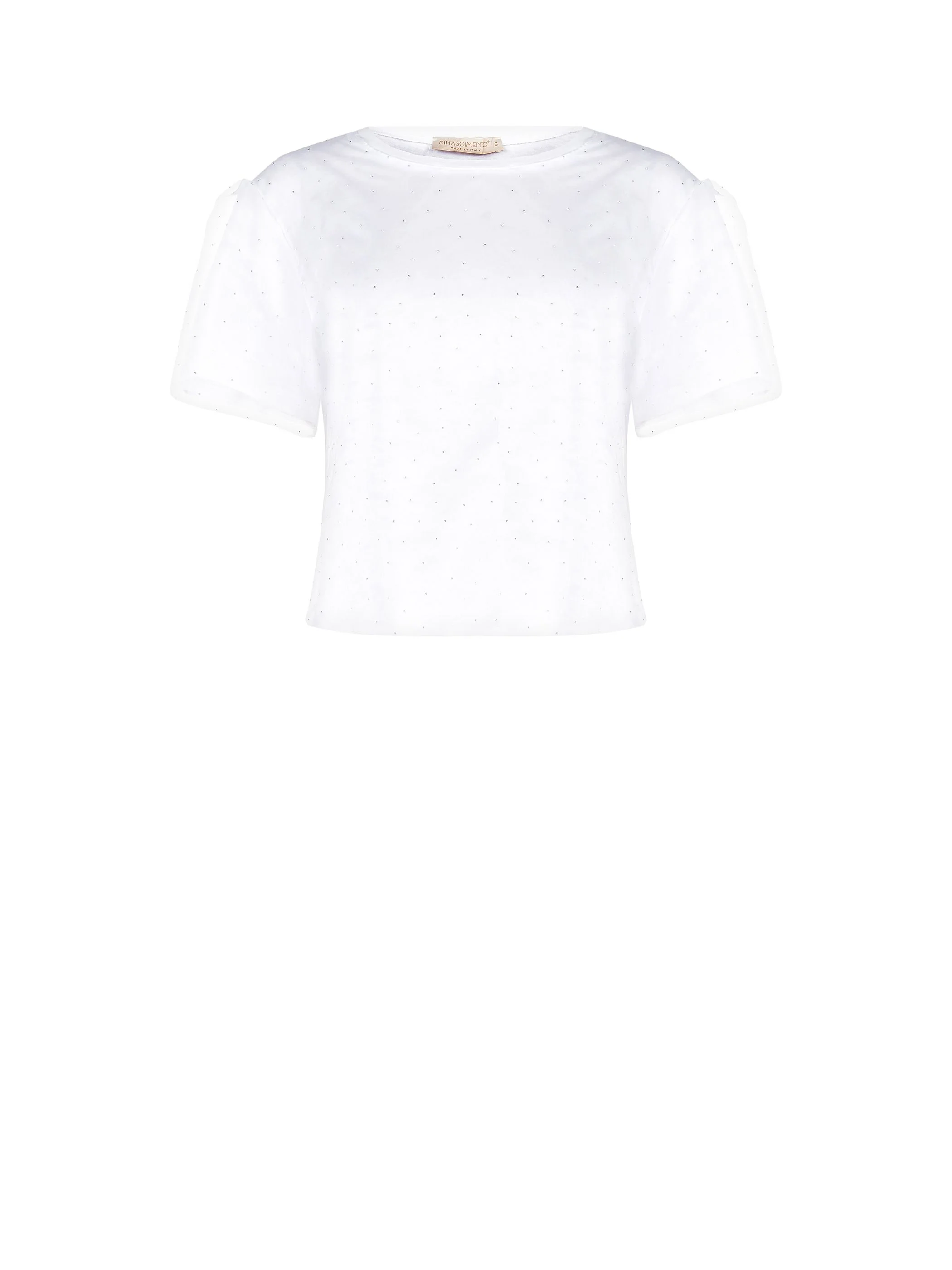 T-shirt bianca con doppio velo e applicazioni brillanti - Image 6