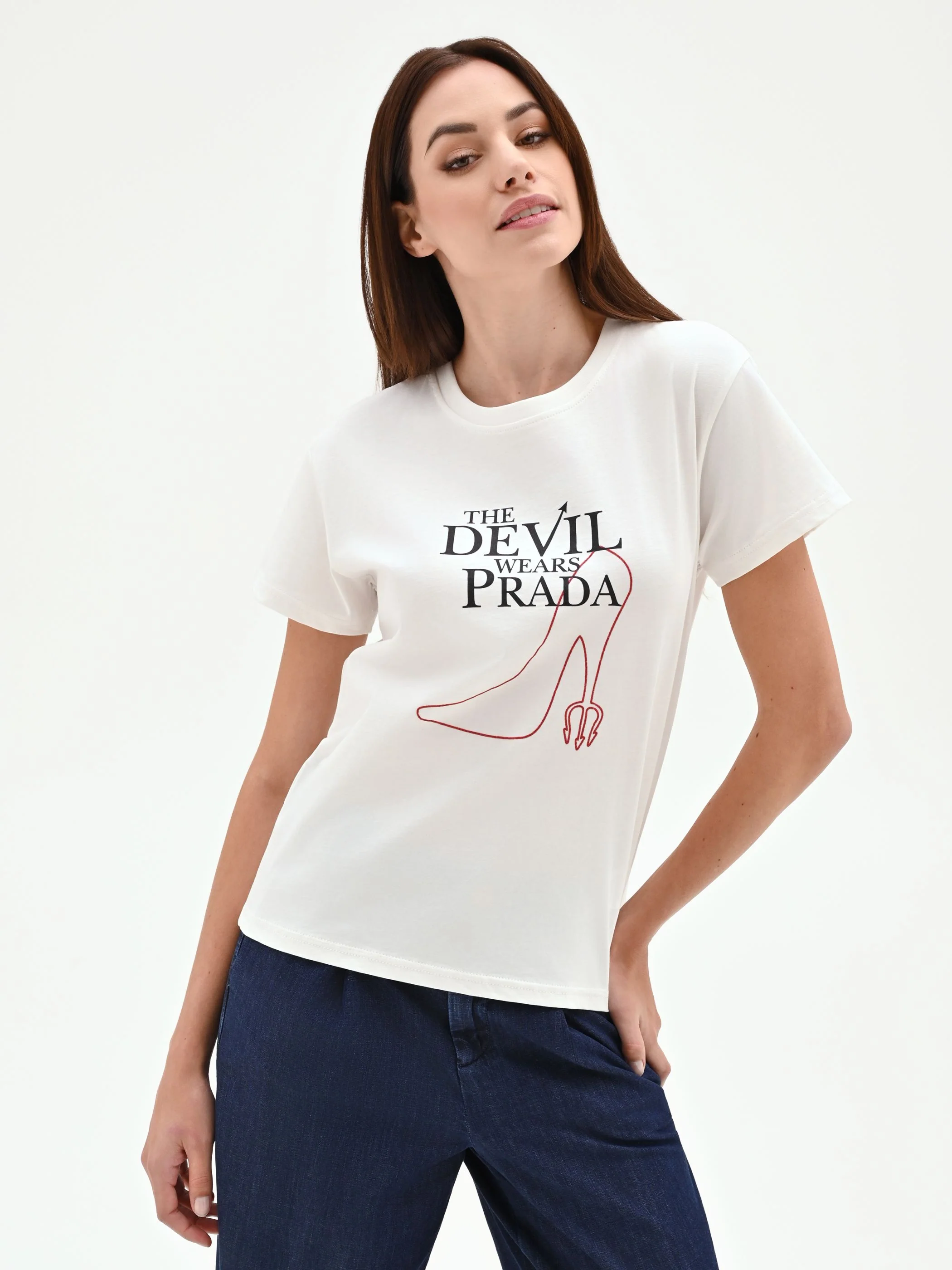 T-shirt bianca con stampa 'The Devil Wears Prada' in cotone - Image 3