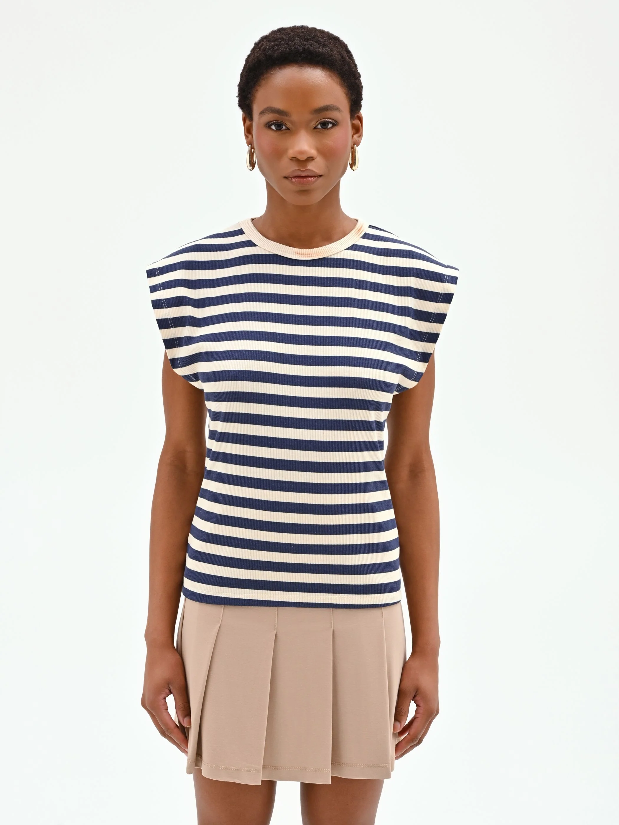 T-shirt in cotone a righe blu con spalla estesa - Image 4