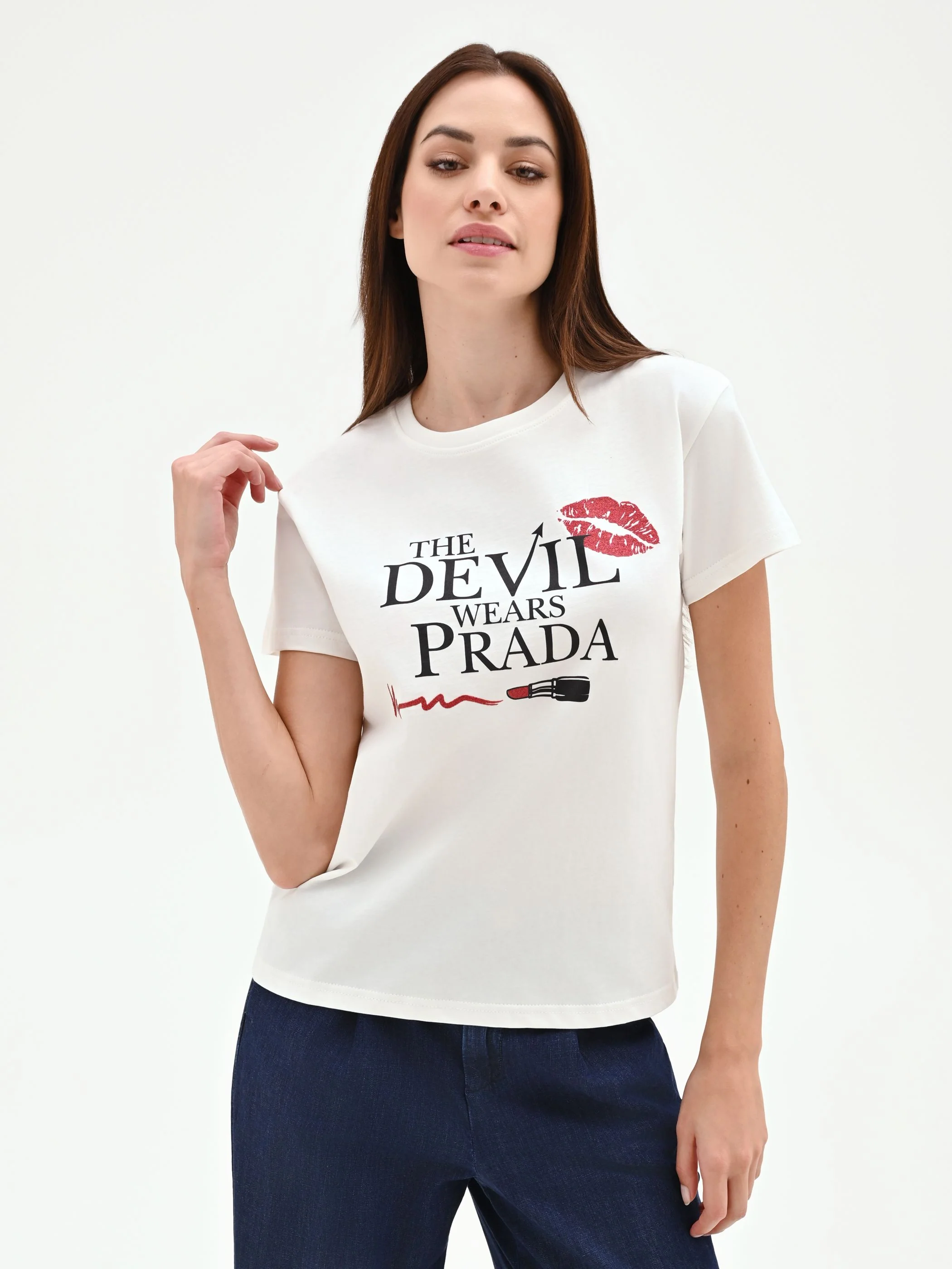 T-shirt in cotone 'The Devil Wears Prada' stampa rossetto - Image 5