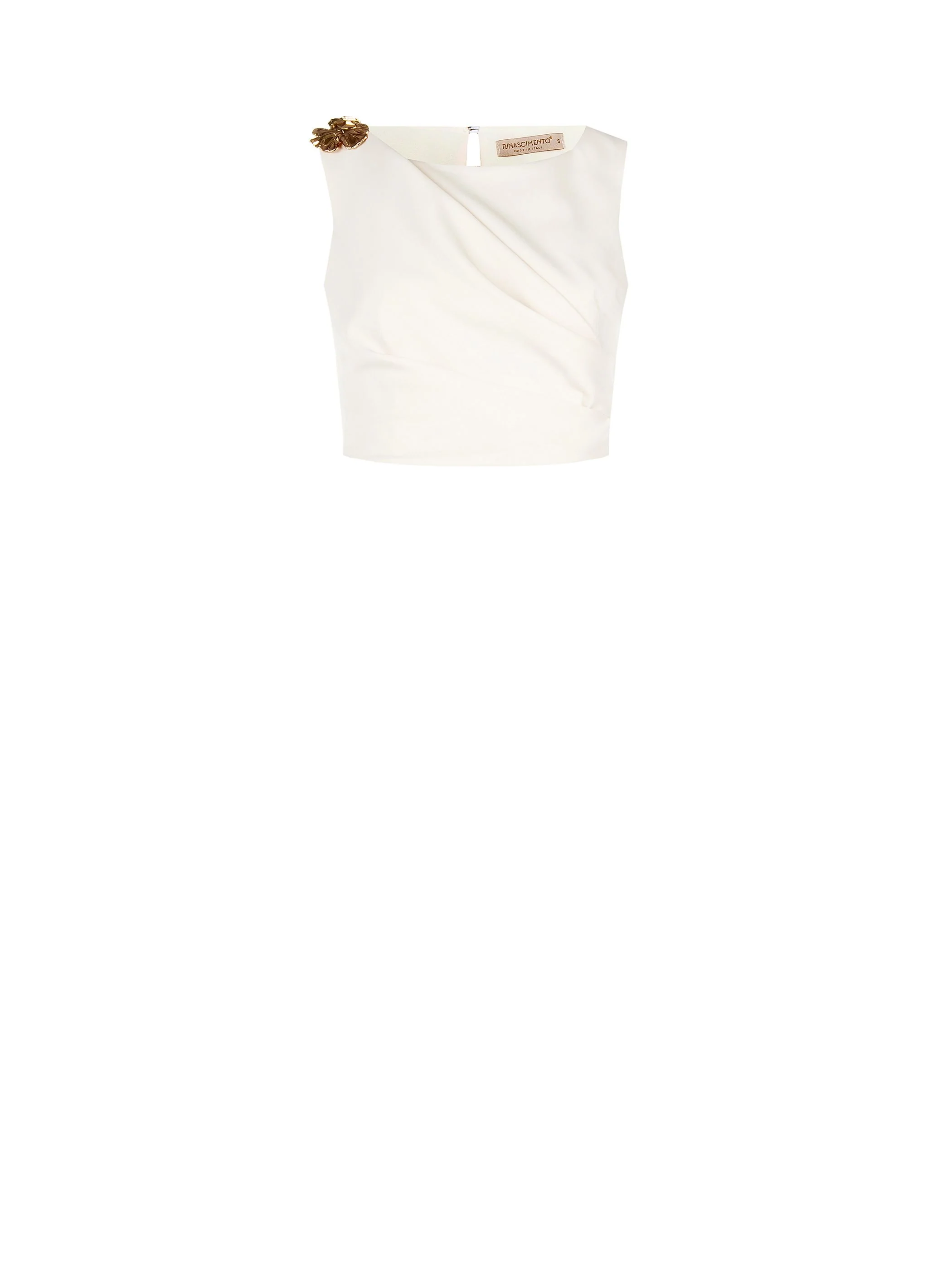 Top asimmetrico panna con accessorio oro - Image 6