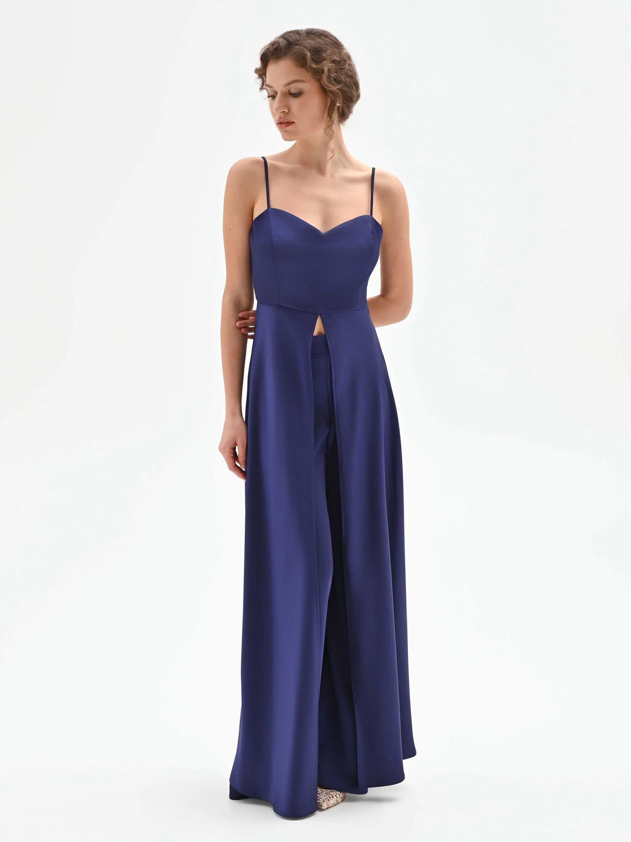 Top atelier lungo in raso blu indaco - Image 4