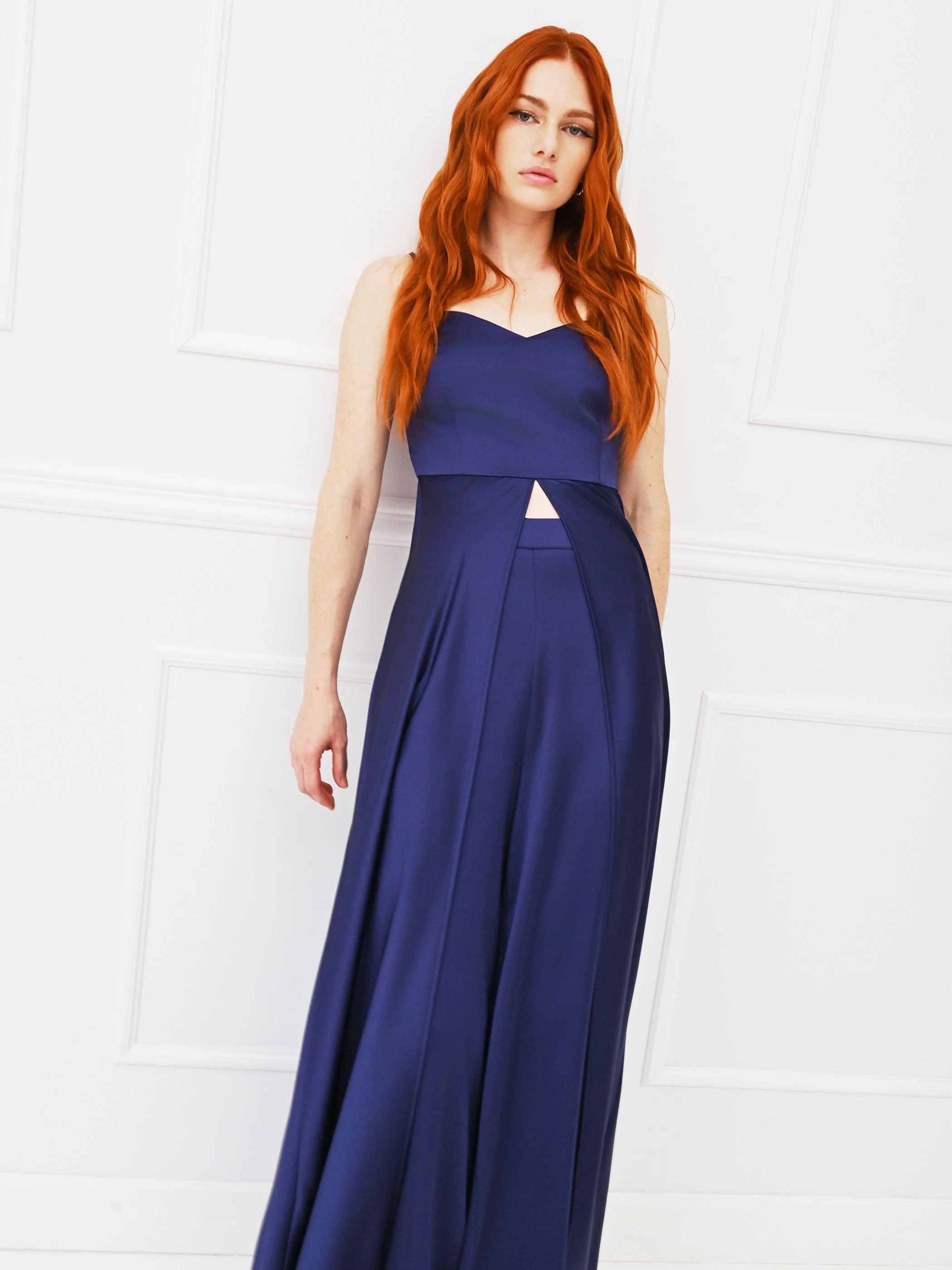 Top atelier lungo in raso blu indaco - Image 5