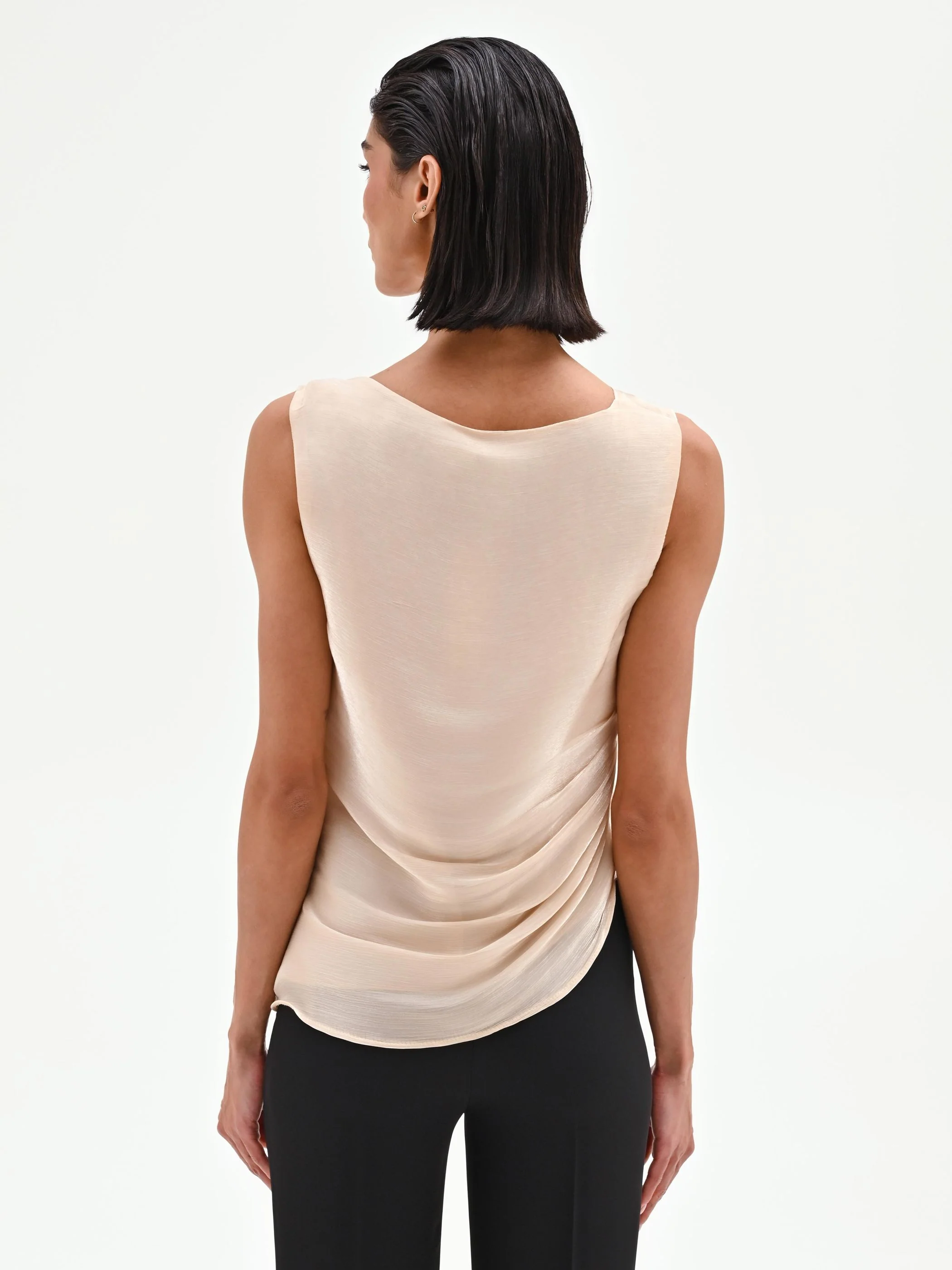 Top beige chiaro drappeggiato in tessuto cangiante - Image 3