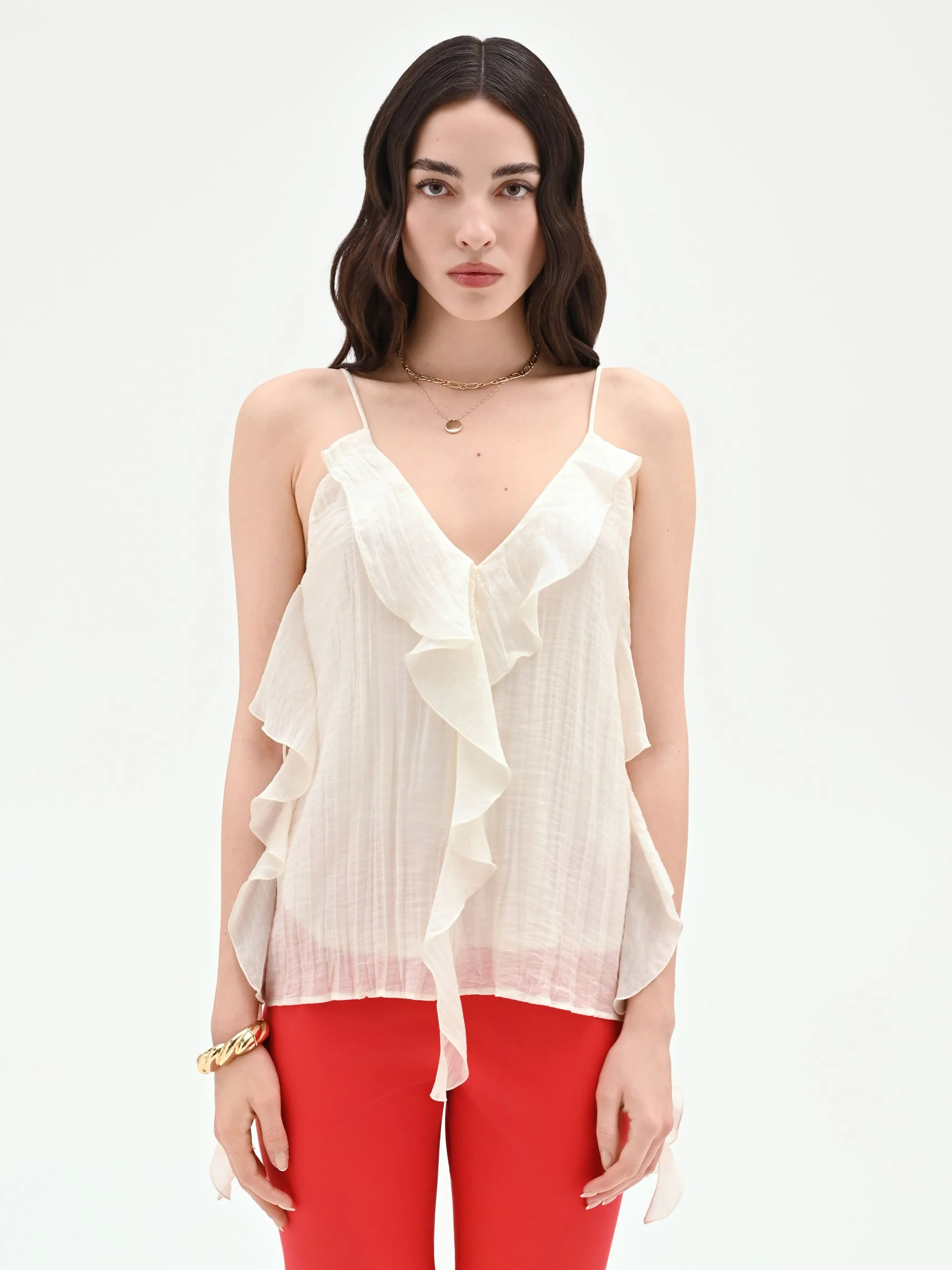 Top bianco con rouches asimmetriche - Image 2