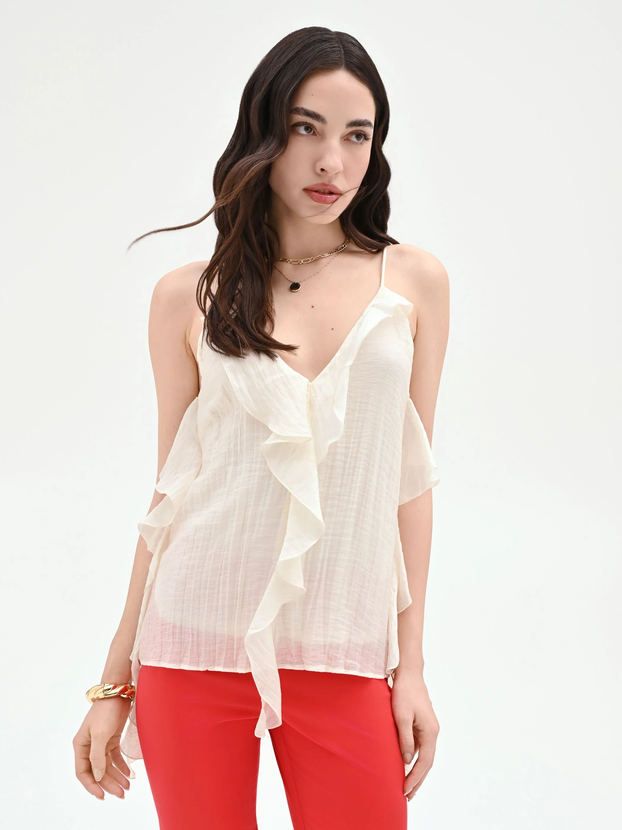Top bianco con rouches asimmetriche - Image 3