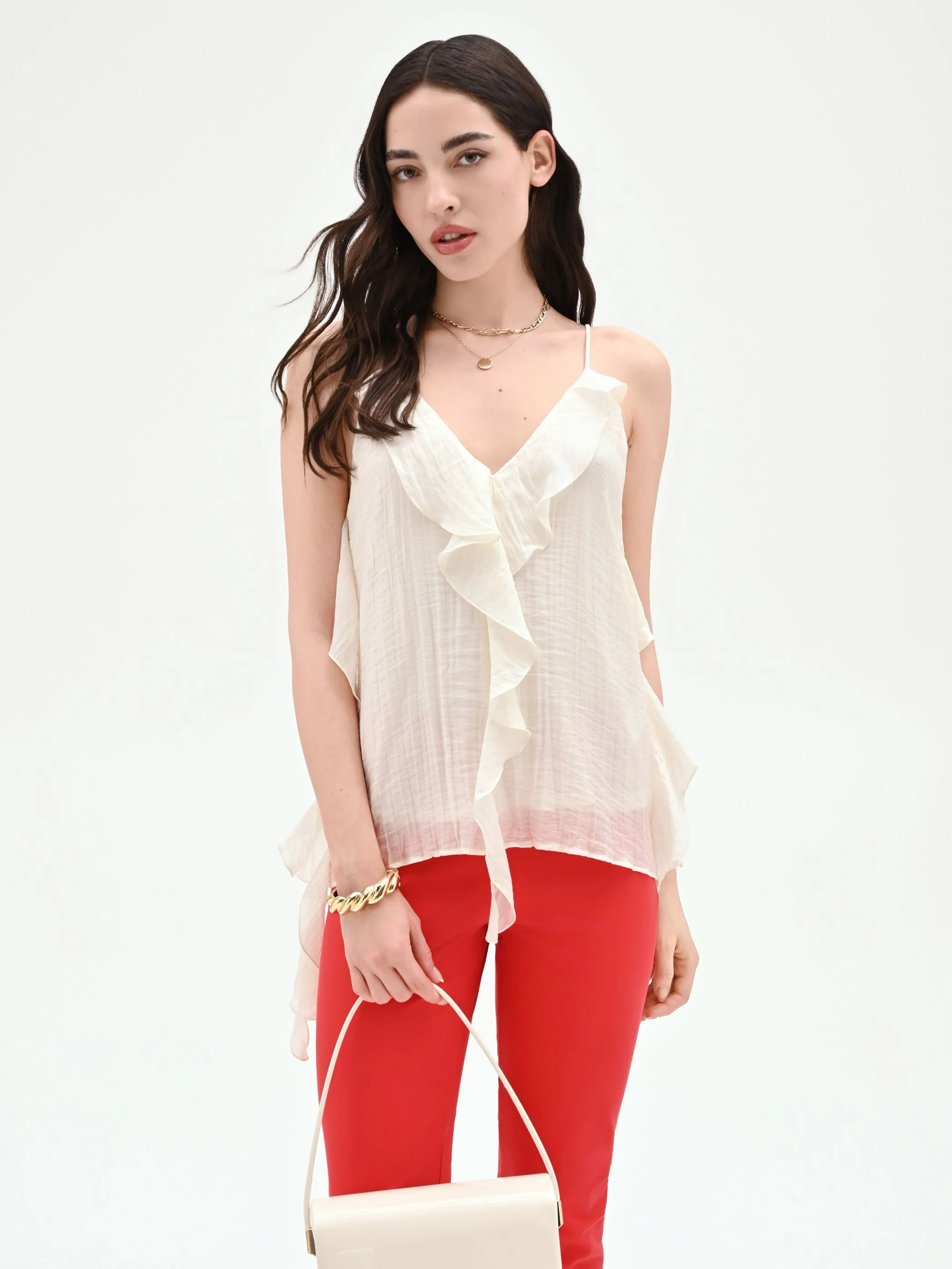 Top bianco con rouches asimmetriche - Image 6