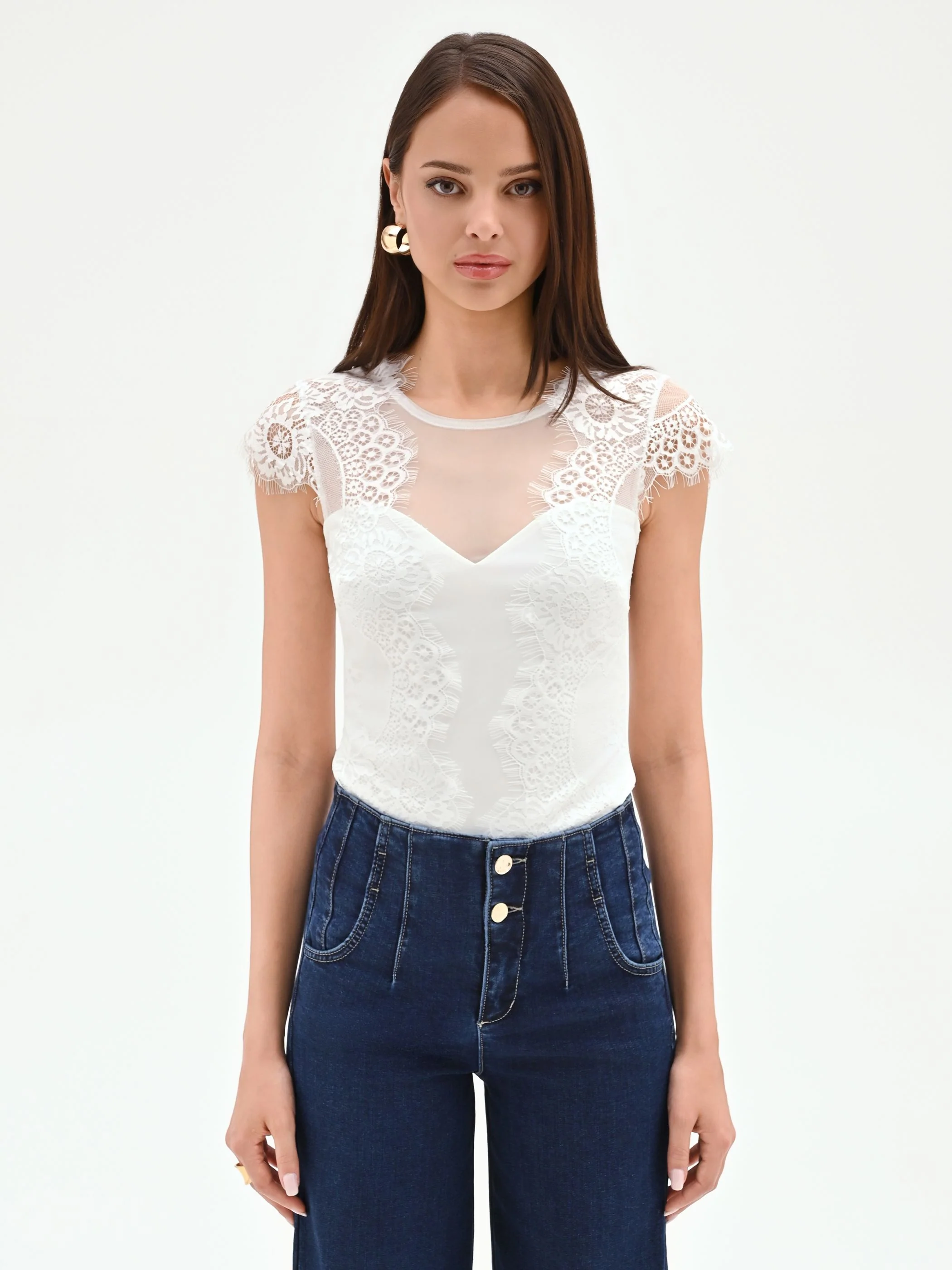 Top body avorio con inserti in pizzo e tulle - Image 5