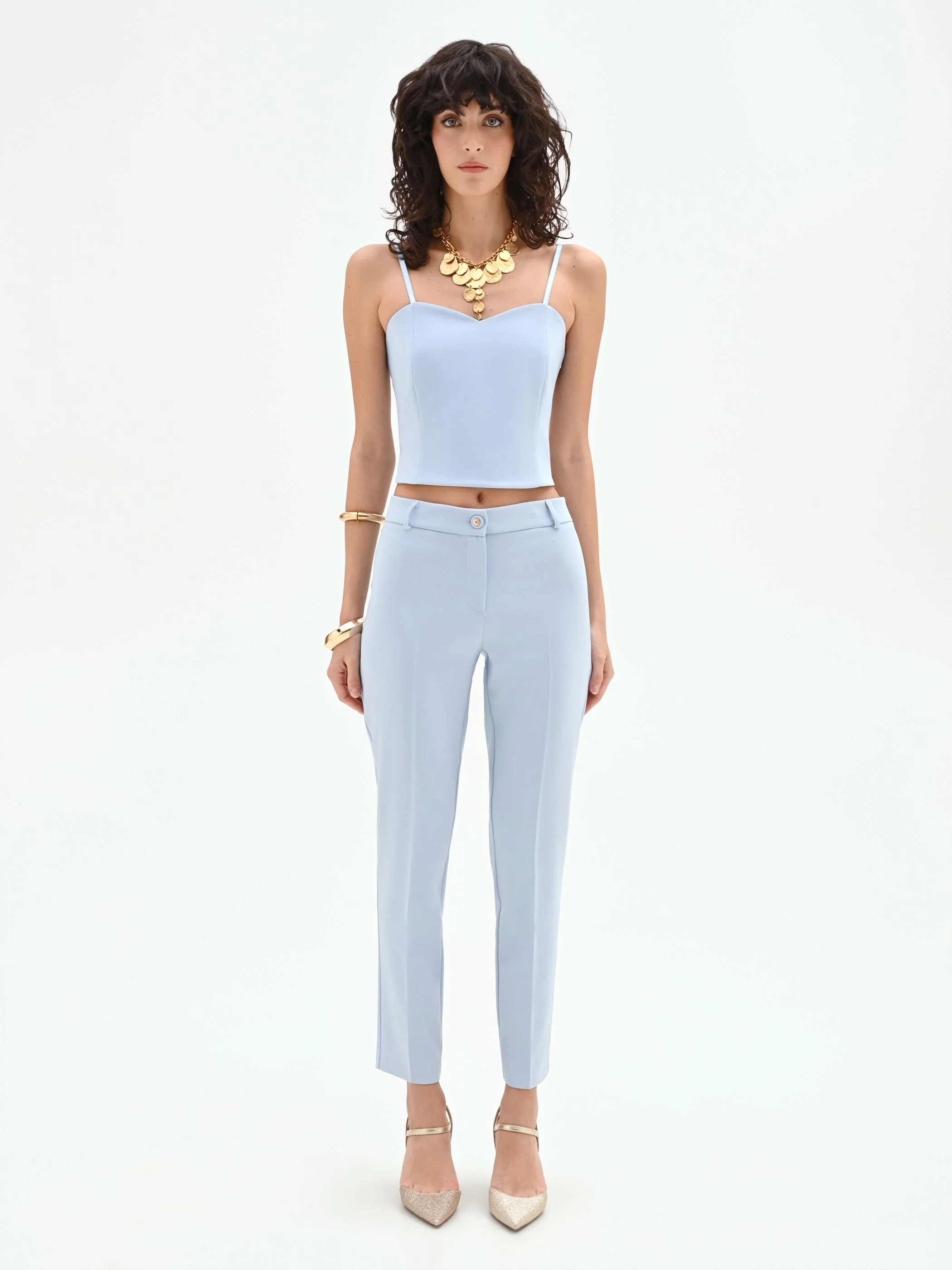 Top bustier azzurro cielo in tessuto tecnico