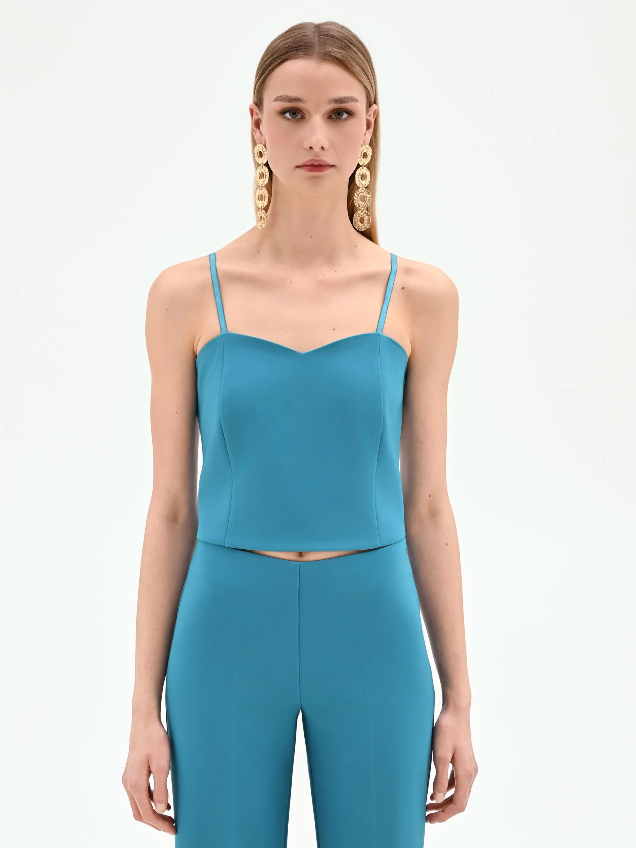 Top bustier blu ottanio con scollo a cuore - Image 2