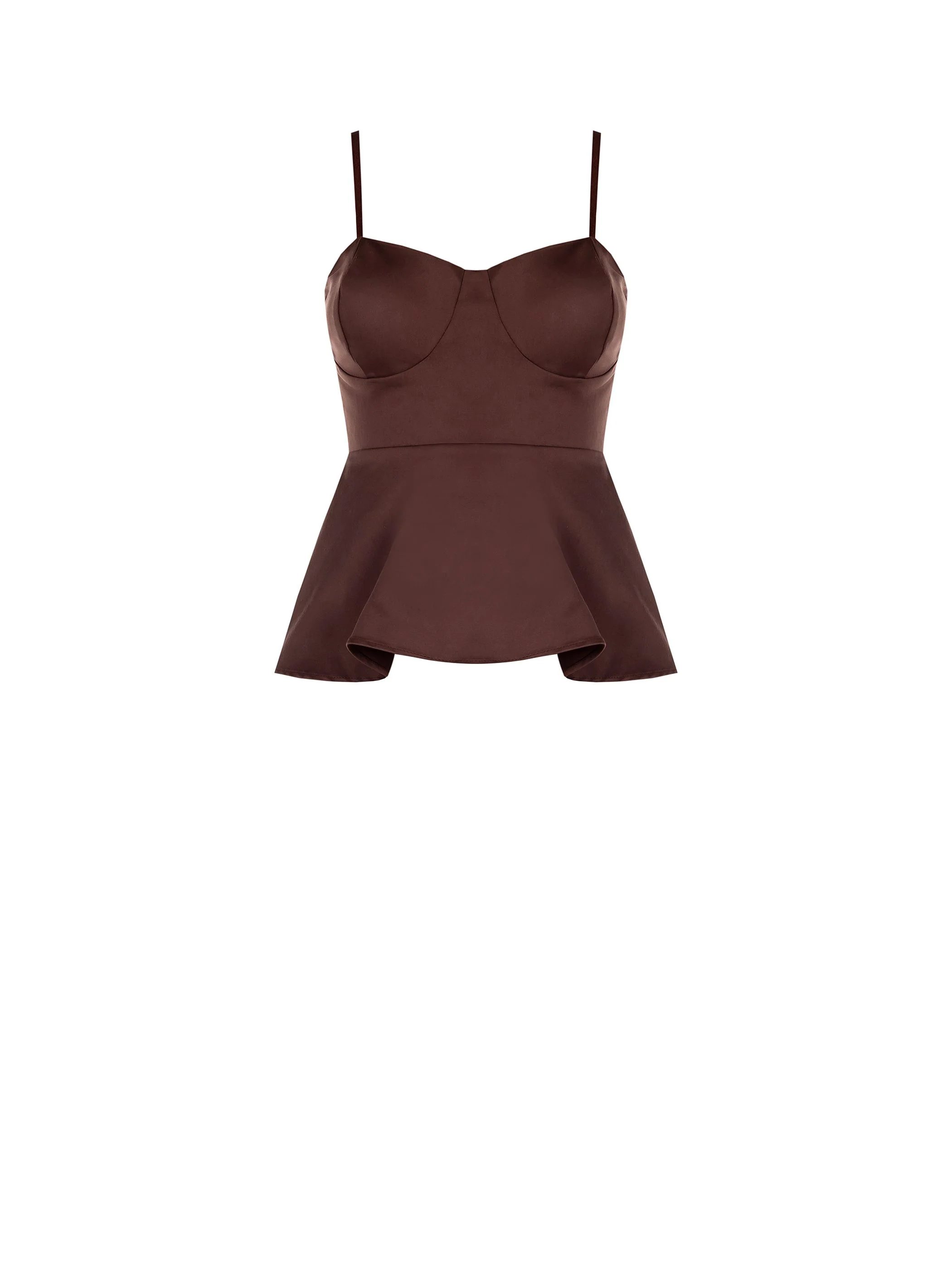Top bustier in cotone color cioccolato con baschina - Image 6