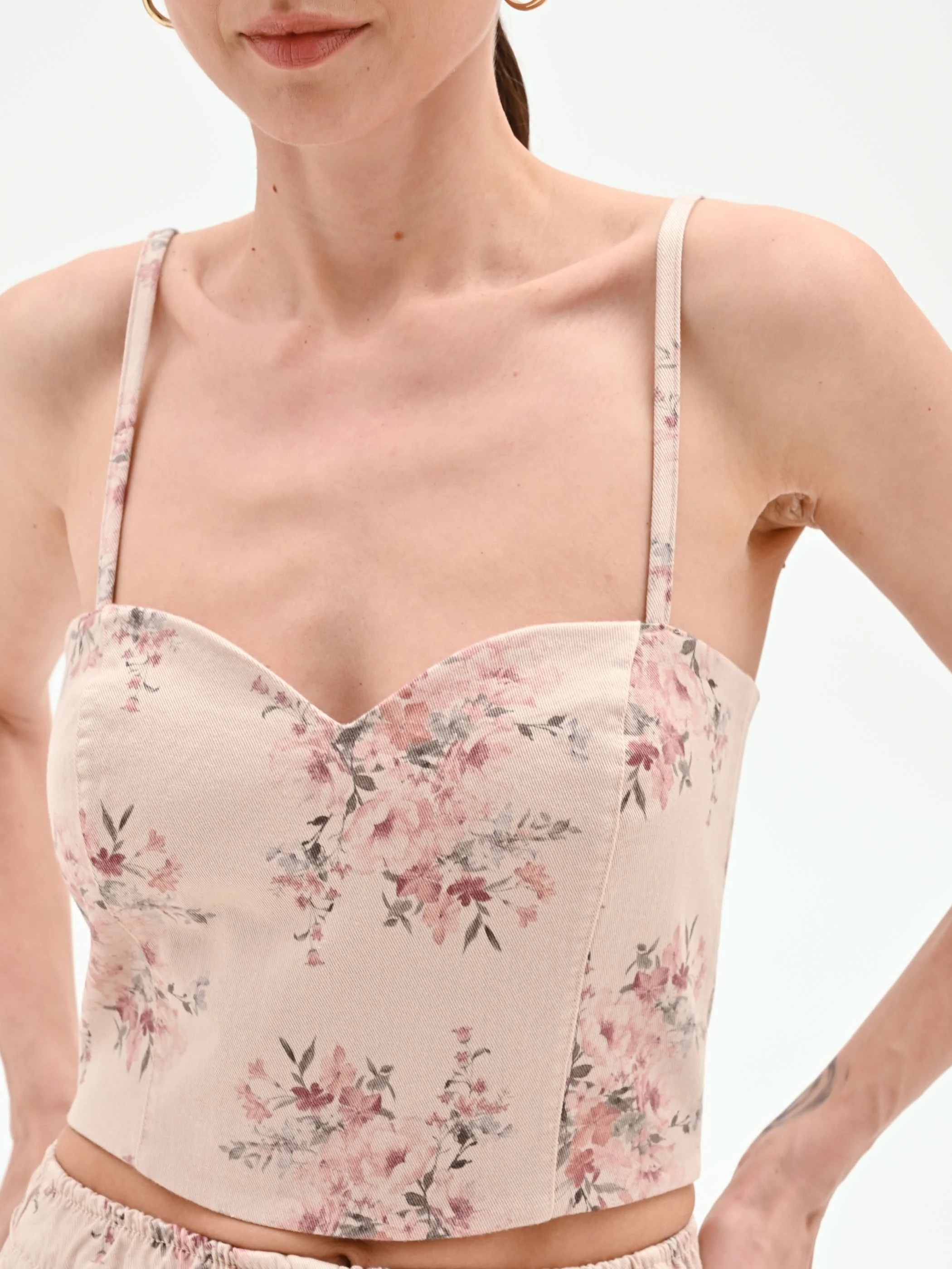 Top bustier in denim stampa floreale - Image 5