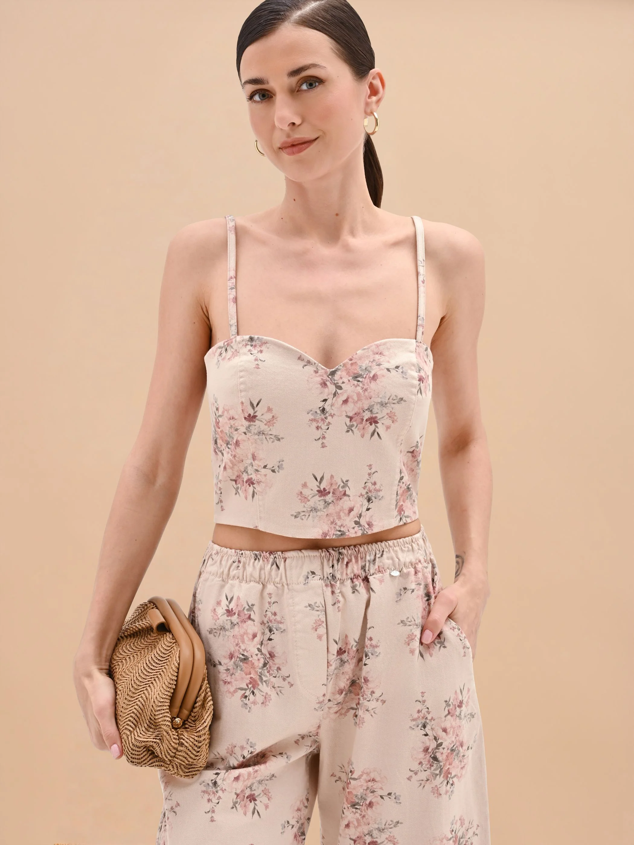 Top bustier in denim stampa floreale - Image 7