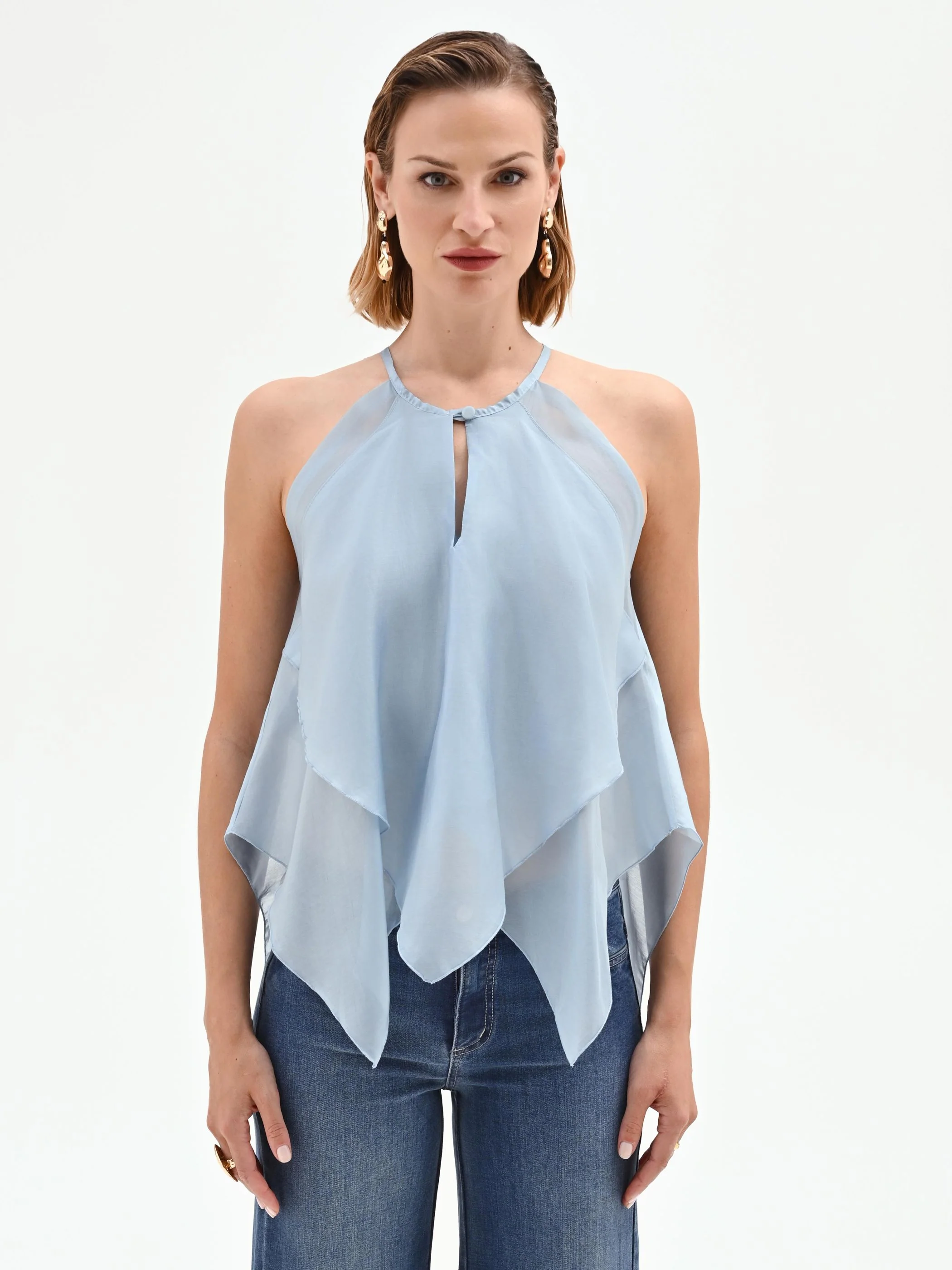 Top cielo azzurro con balze asimmetriche - Image 2