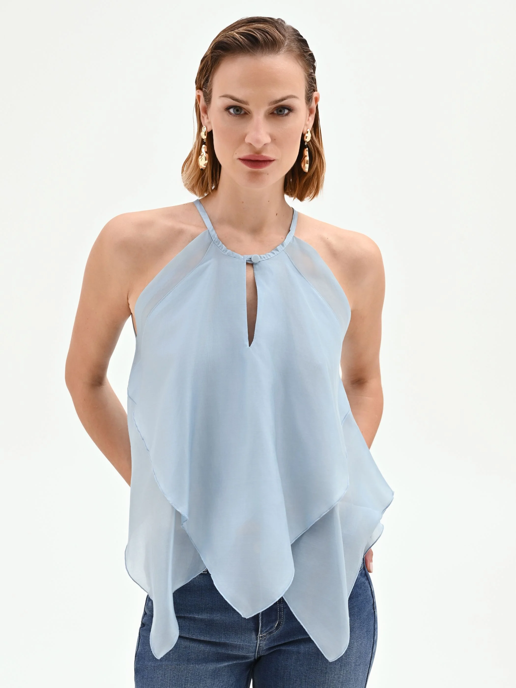Top cielo azzurro con balze asimmetriche - Image 5