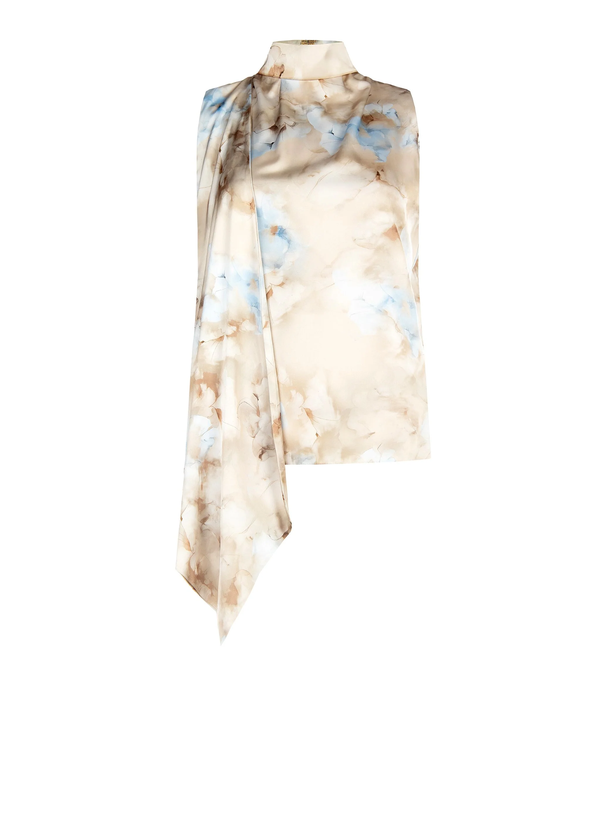 Top cielo azzurro con stampa acquerello e collo foulard - Image 6