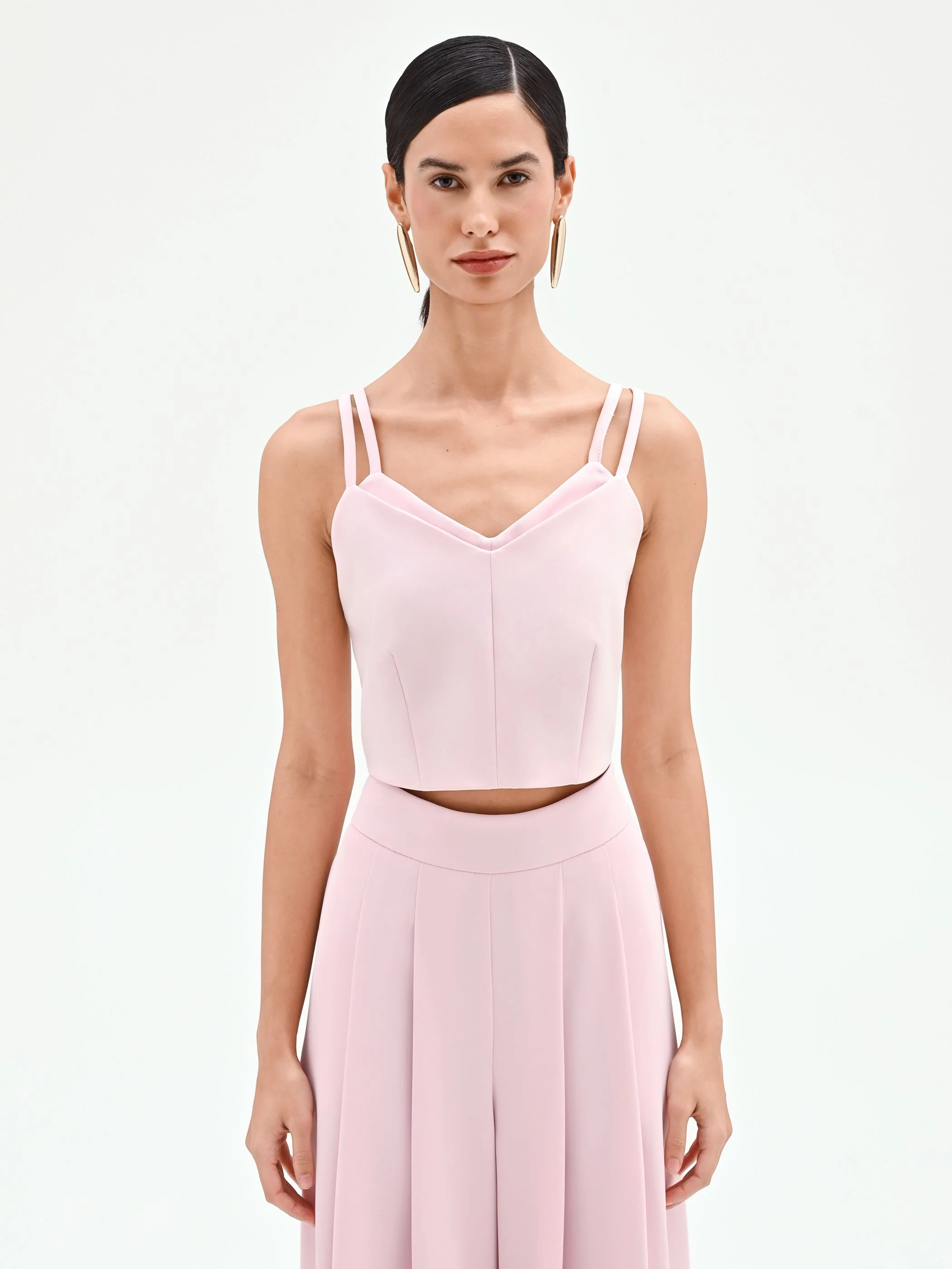 Top corto rosa pastello con doppie spalline - Image 2