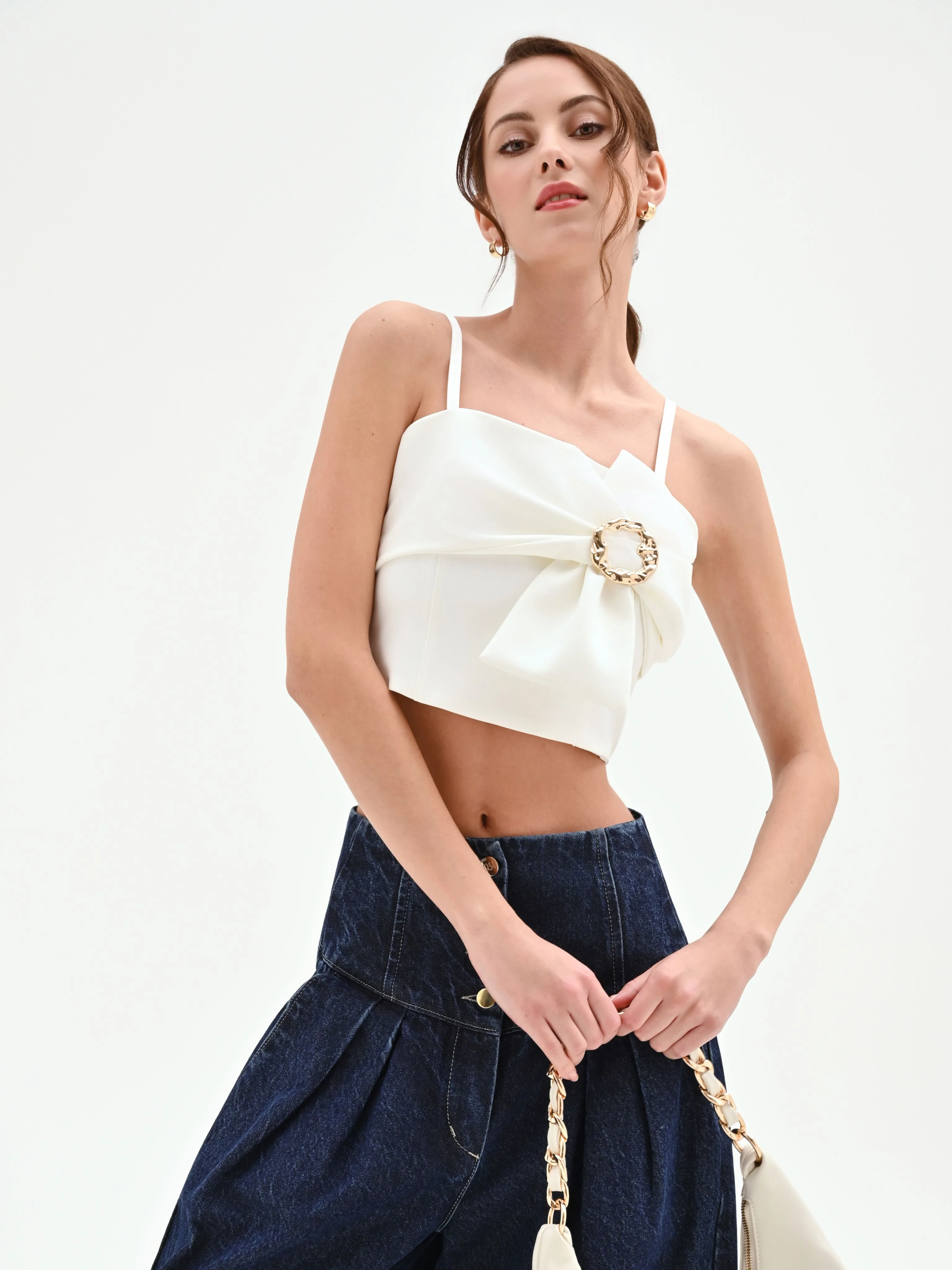 Top crop panna con maxi fiocco - Image 6